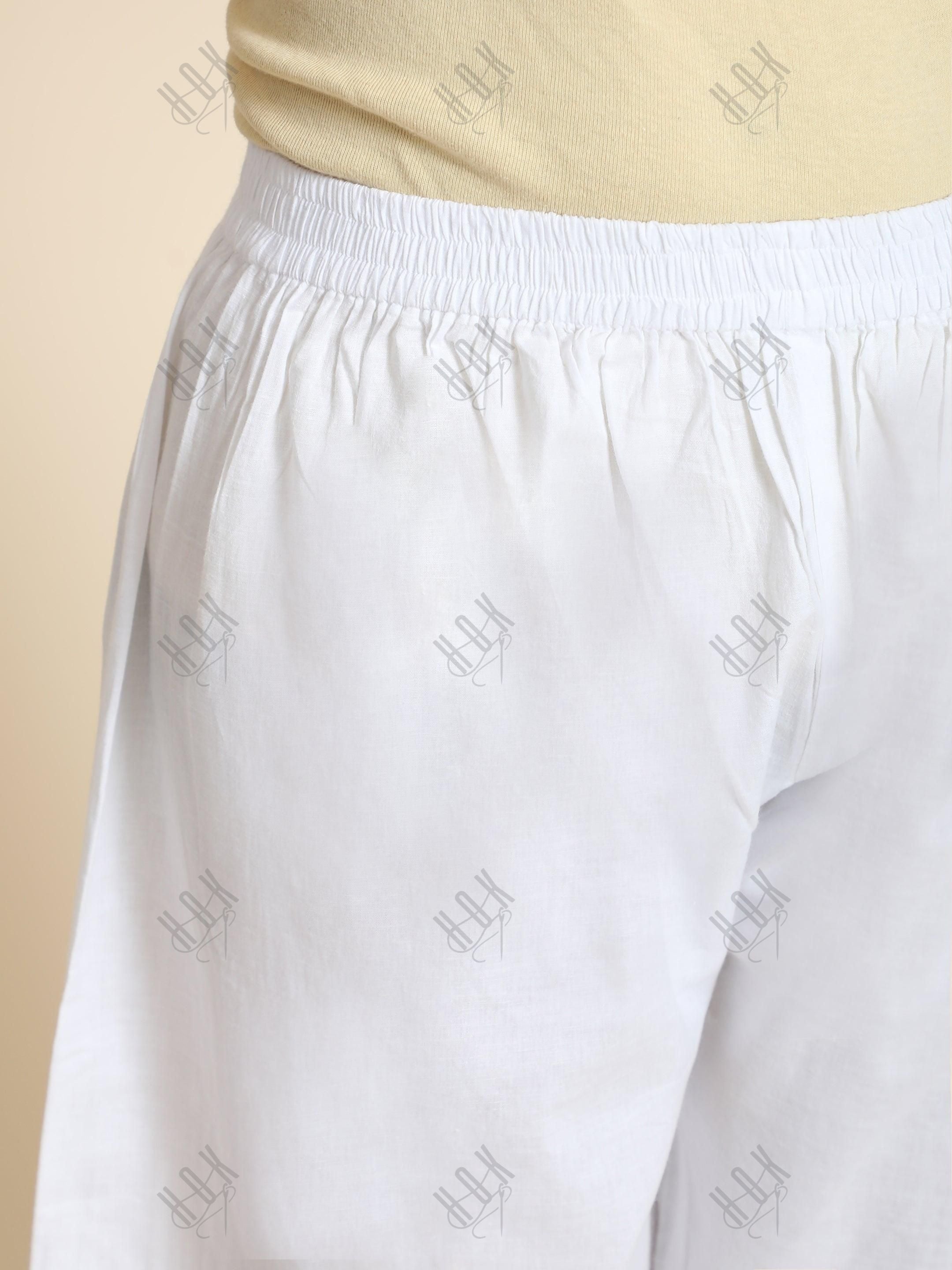 HOK Chikankari Cotton Pant Trouser White - House Of Kari (Chikankari Clothing)