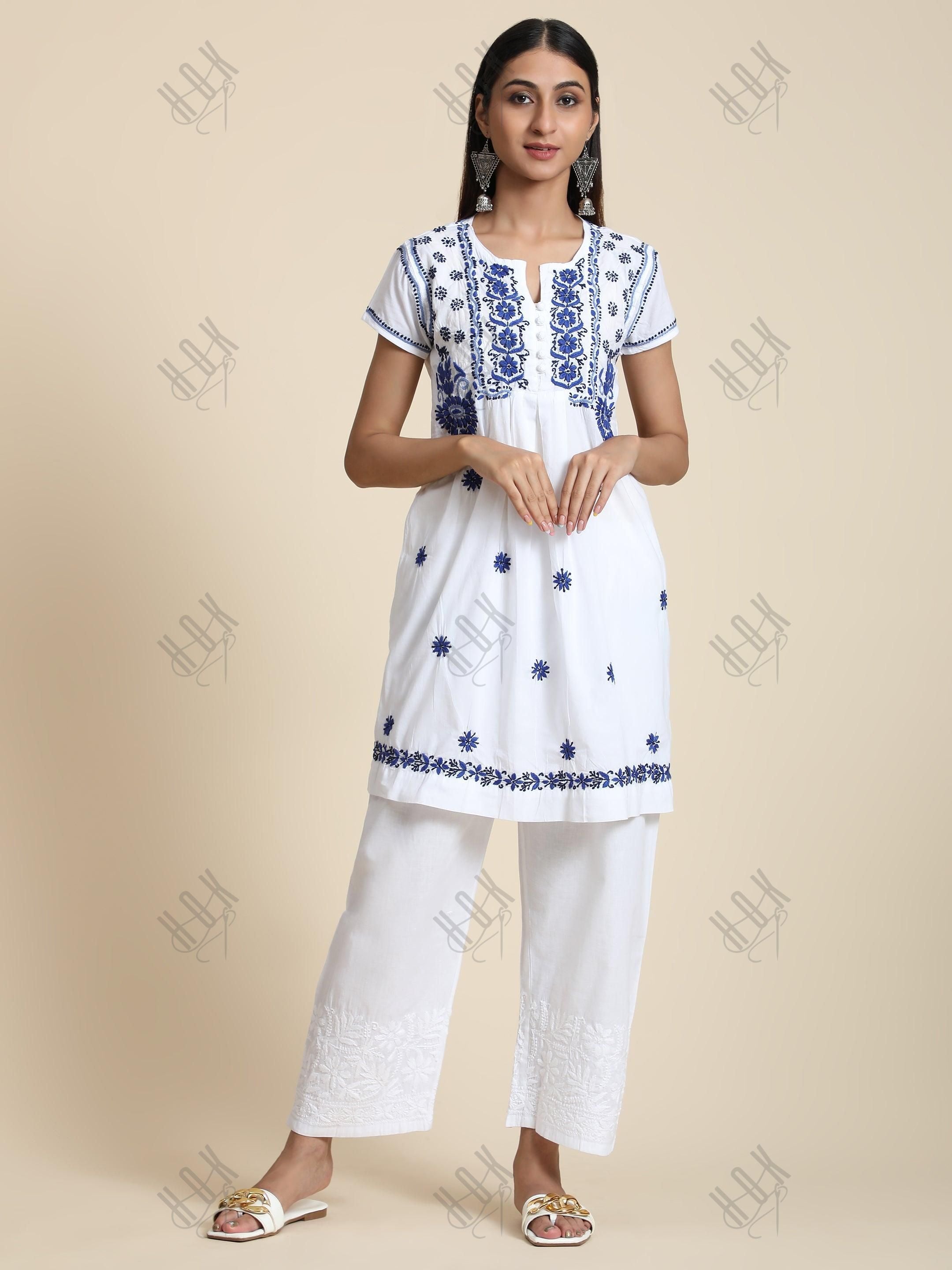 HOK Chikankari Cotton Pant Trouser White - House Of Kari (Chikankari Clothing)