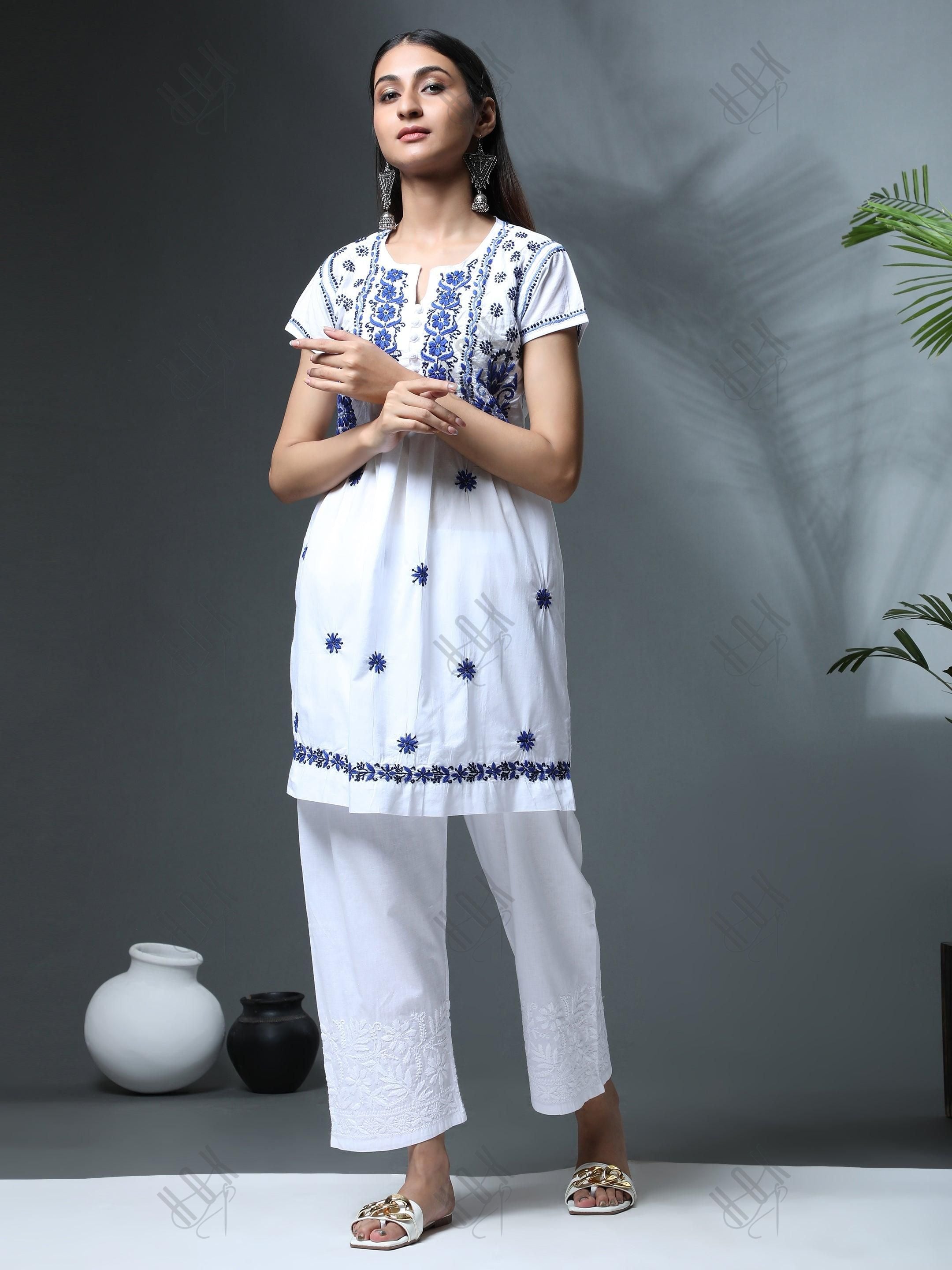 HOK Chikankari Cotton Pant Trouser White - House Of Kari (Chikankari Clothing)