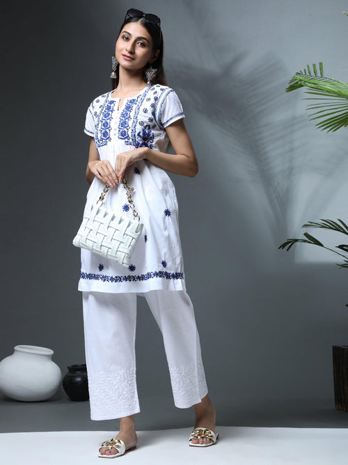 Load image into Gallery viewer, HOK Chikankari Tunic for Women White - House Of Kari (Chikankari Clothing)
