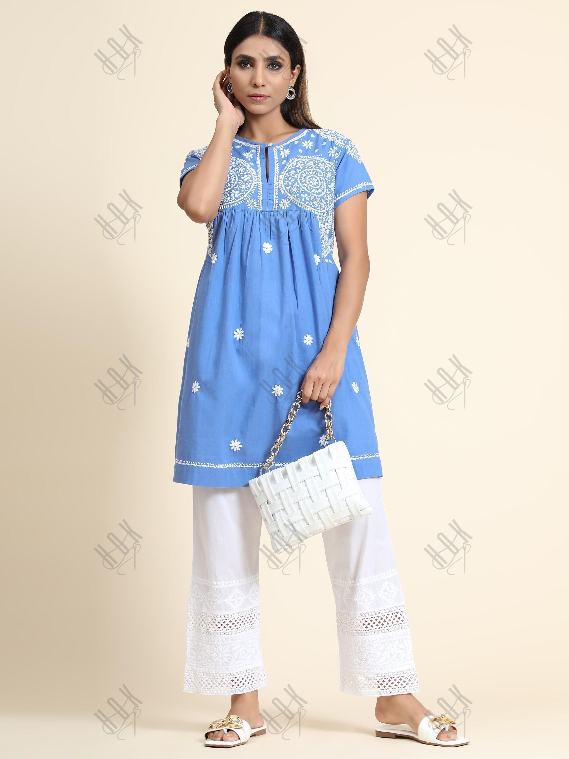 Hand Embroidery Chikankari Tunic for Women - House Of Kari (Chikankari Clothing)