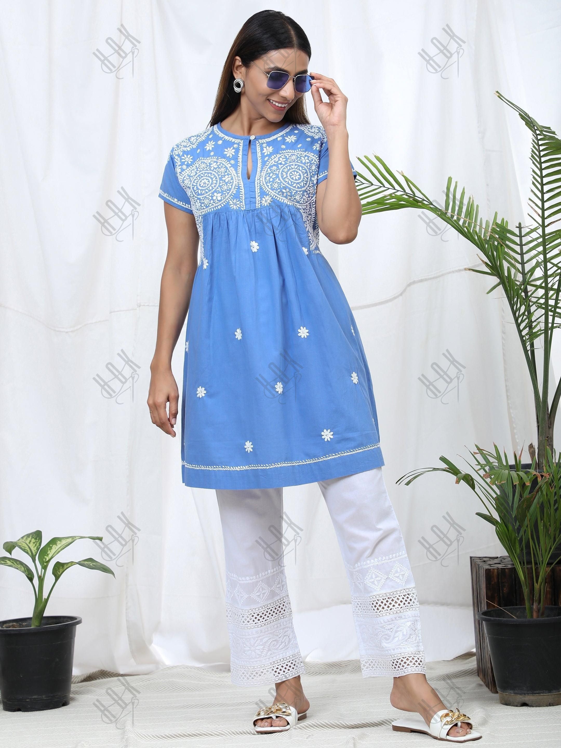 Hand Embroidery Chikankari Tunic for Women - House Of Kari (Chikankari Clothing)