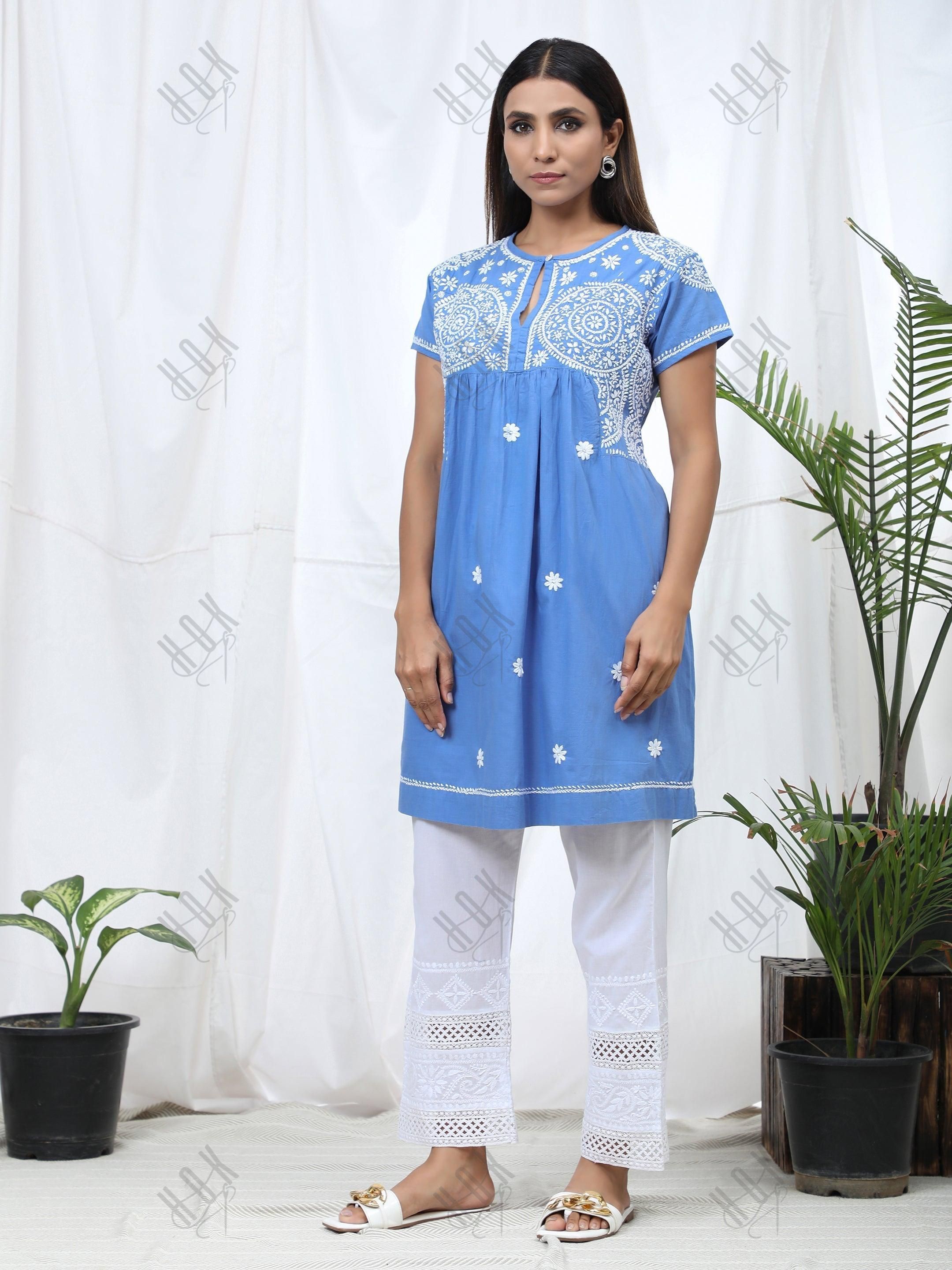 Hand Embroidery Chikankari Tunic for Women - House Of Kari (Chikankari Clothing)