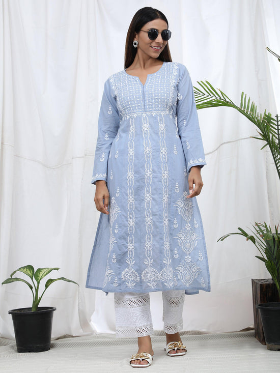 Buy Beige Chanderi Hand Embroidered Tropical Garden Kurta And Pant Set For  Women by Half Full Curve Online at Aza Fashions.