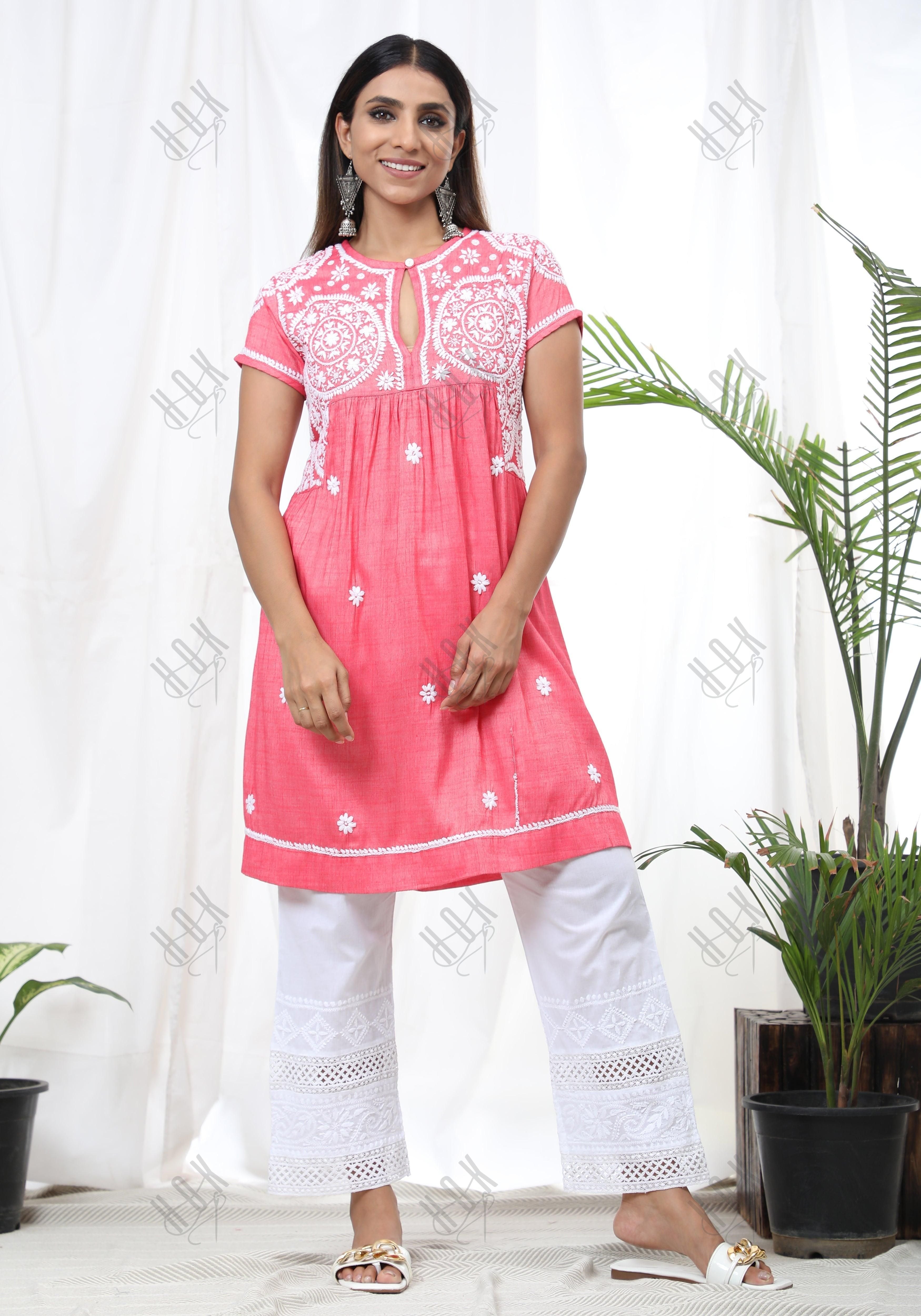 Hand Embroidery Chikankari Tunic for Women - House Of Kari (Chikankari Clothing)