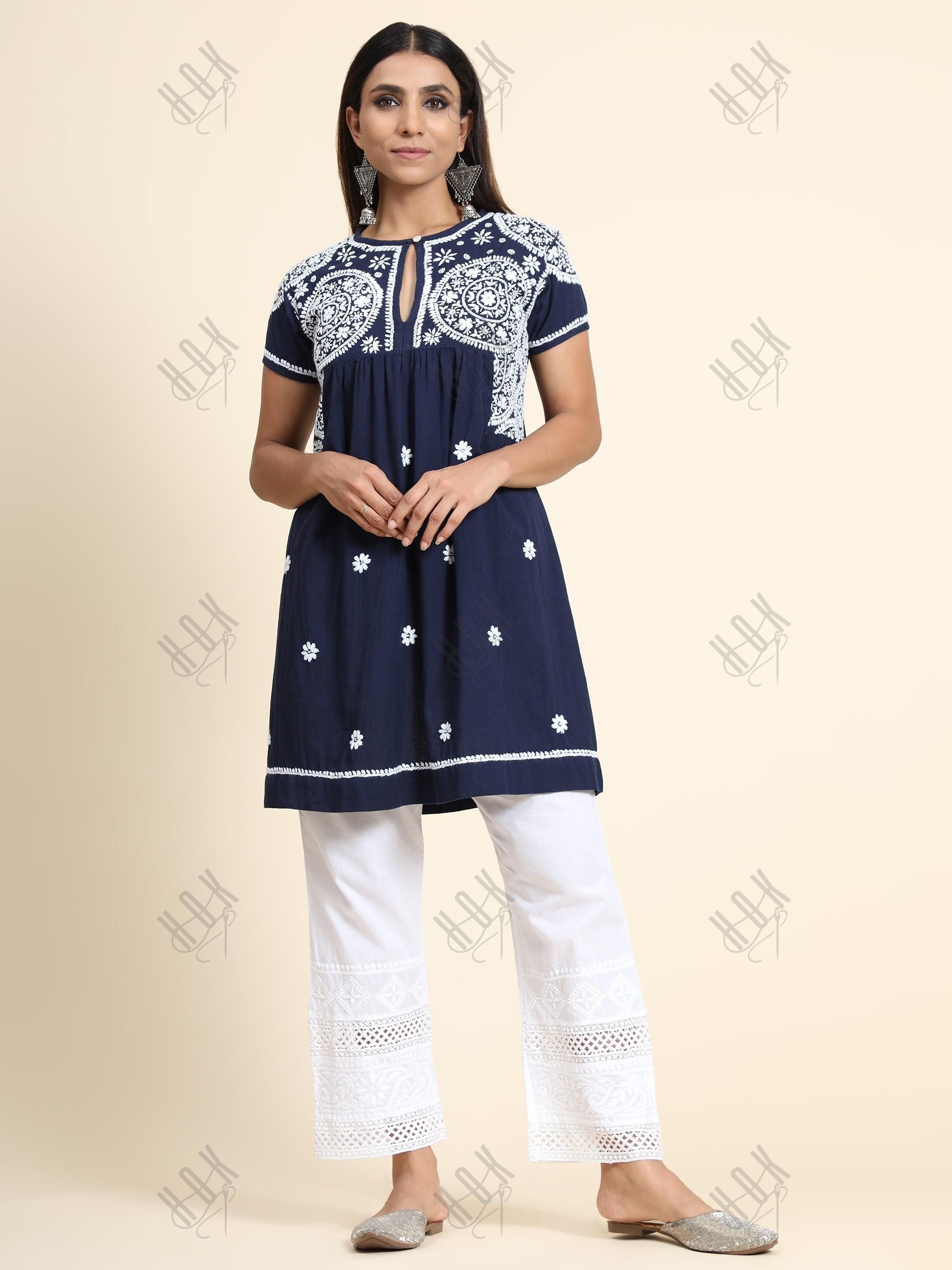 Hand Embroidery Chikankari Tunic for Women - House Of Kari (Chikankari Clothing)