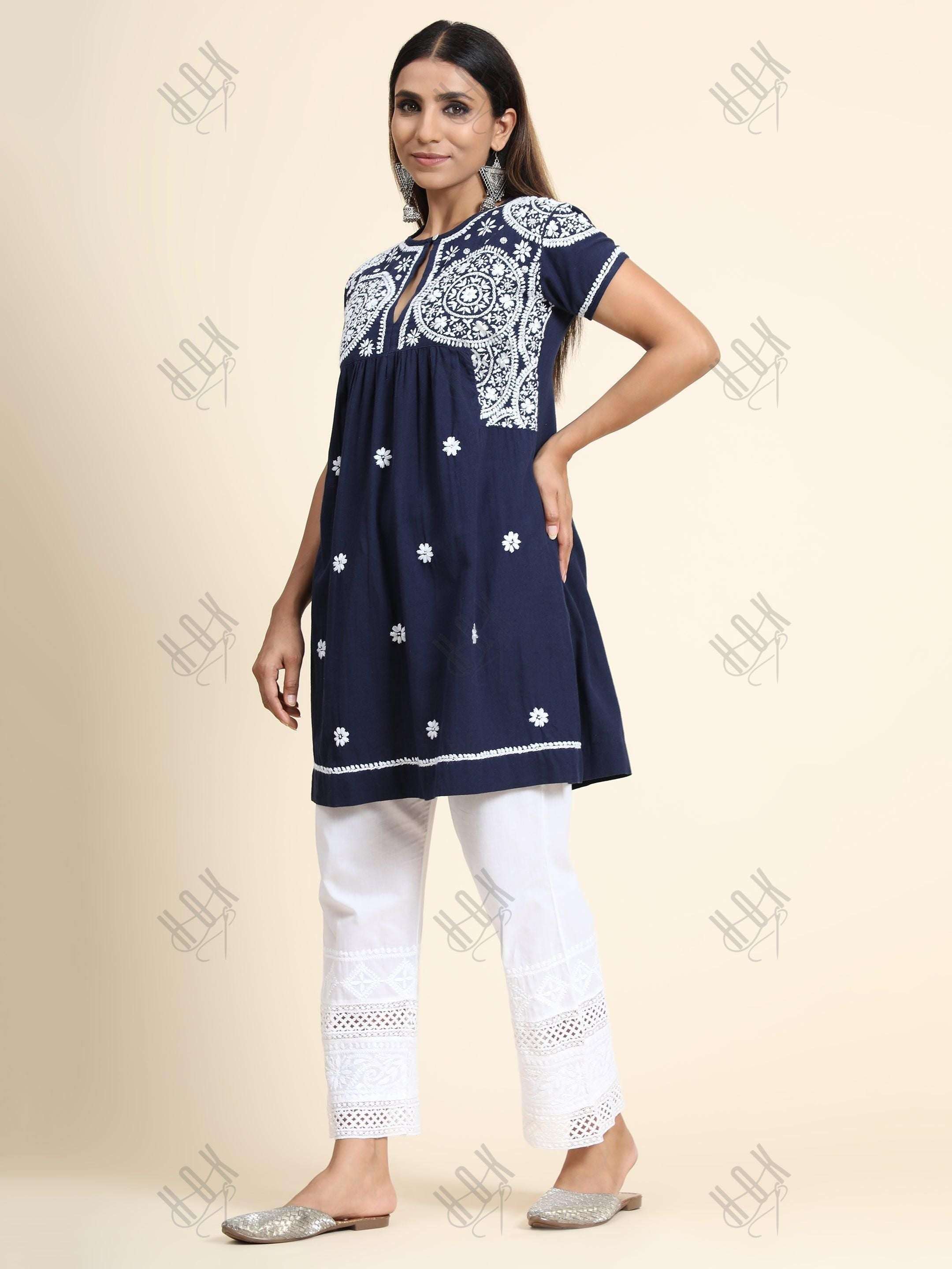 Hand Embroidery Chikankari Tunic for Women - House Of Kari (Chikankari Clothing)