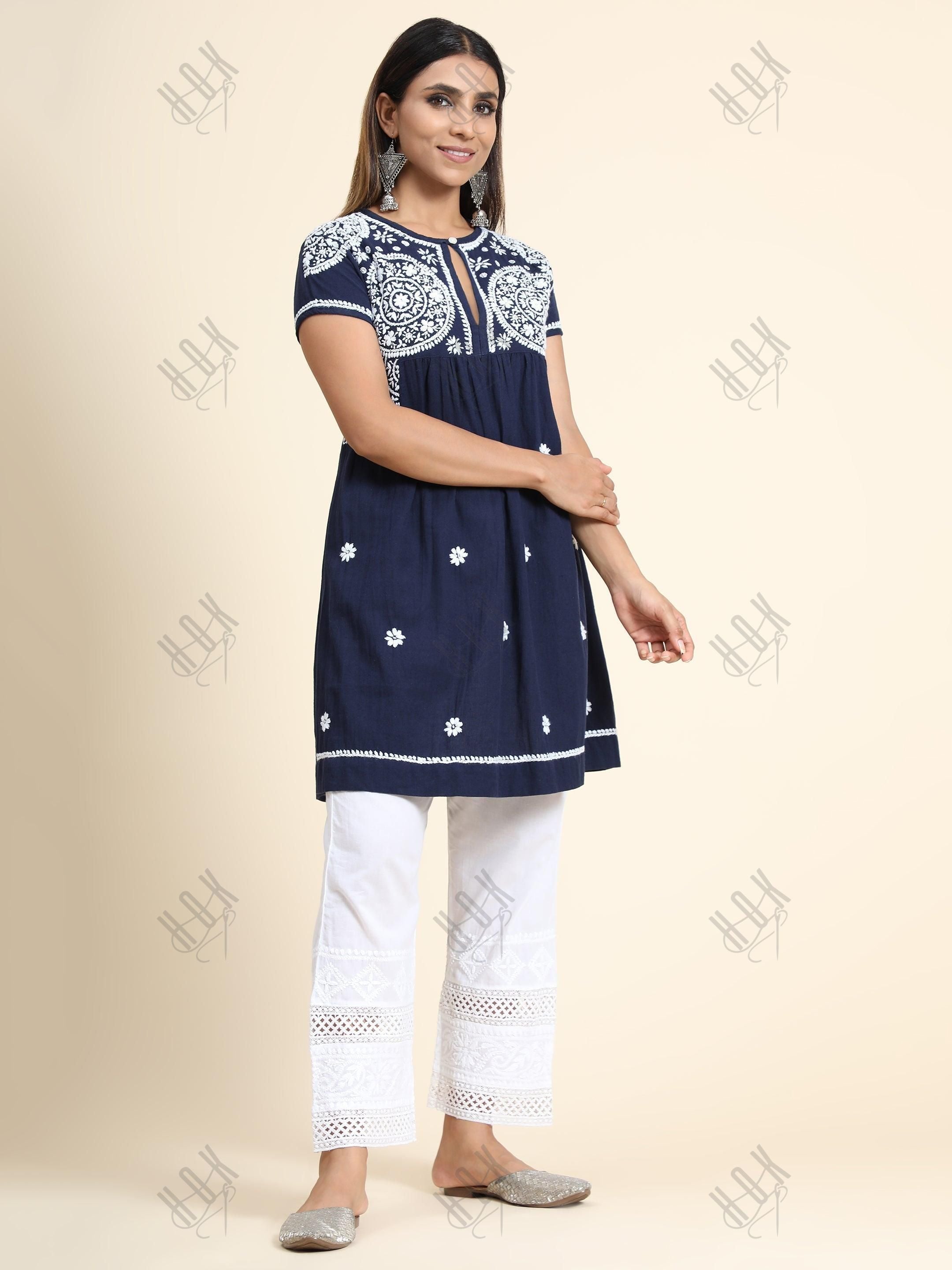 Hand Embroidery Chikankari Tunic for Women - House Of Kari (Chikankari Clothing)