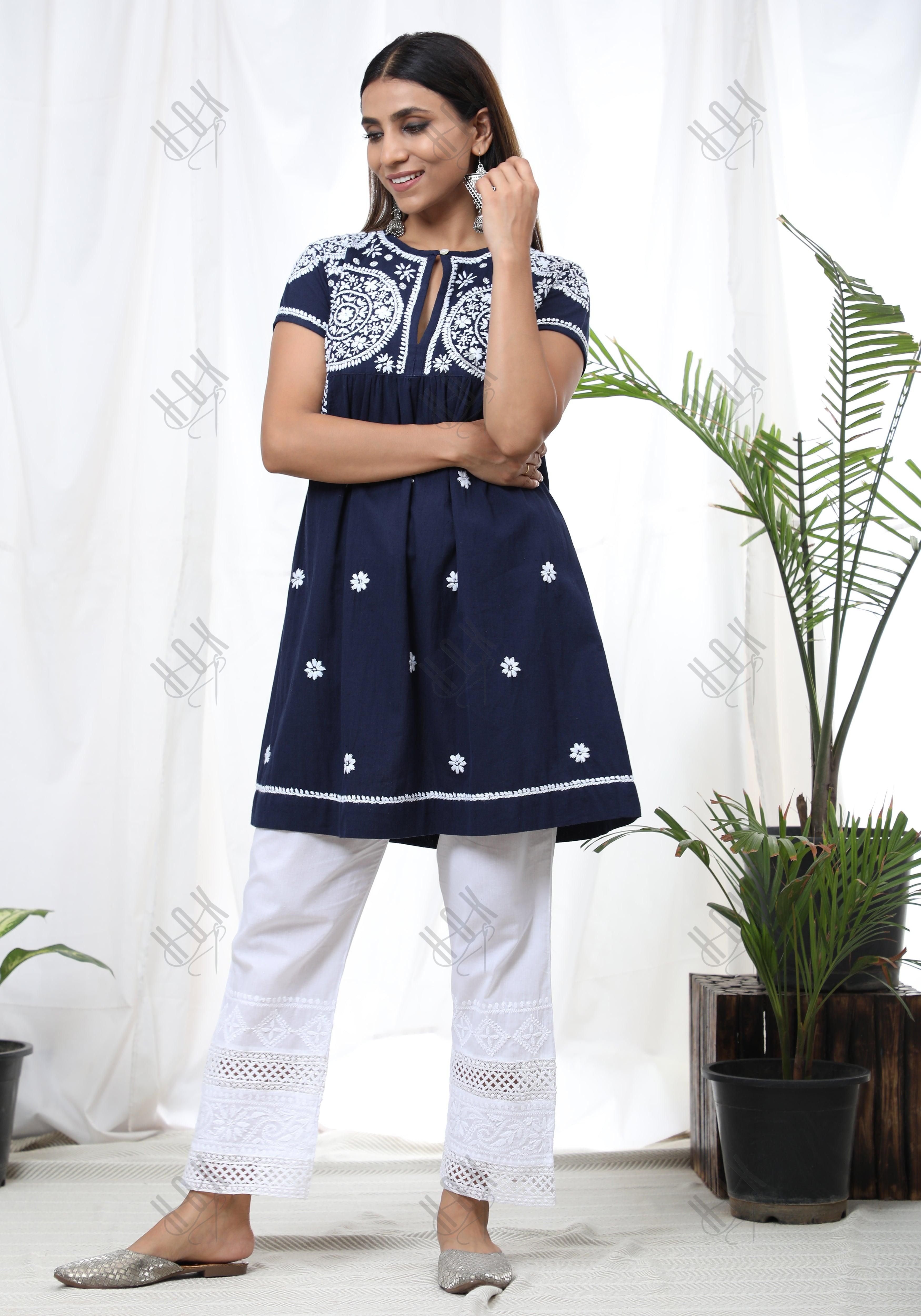 Hand Embroidery Chikankari Tunic for Women - House Of Kari (Chikankari Clothing)