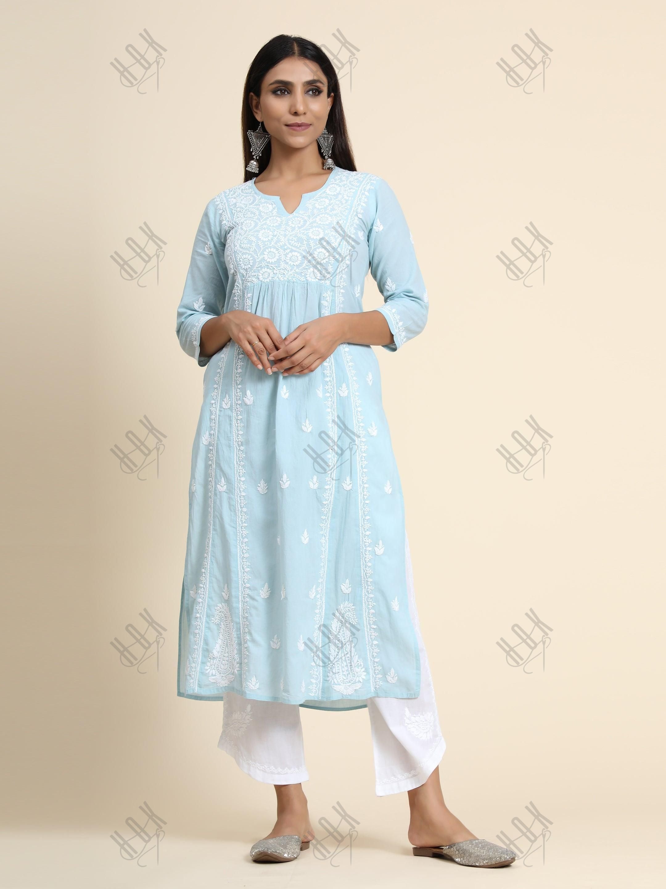 Sharmin in Hand Embroidery Chikankari Long Kurti for Women Peach - House Of  Kari (Chikankari Clothing)