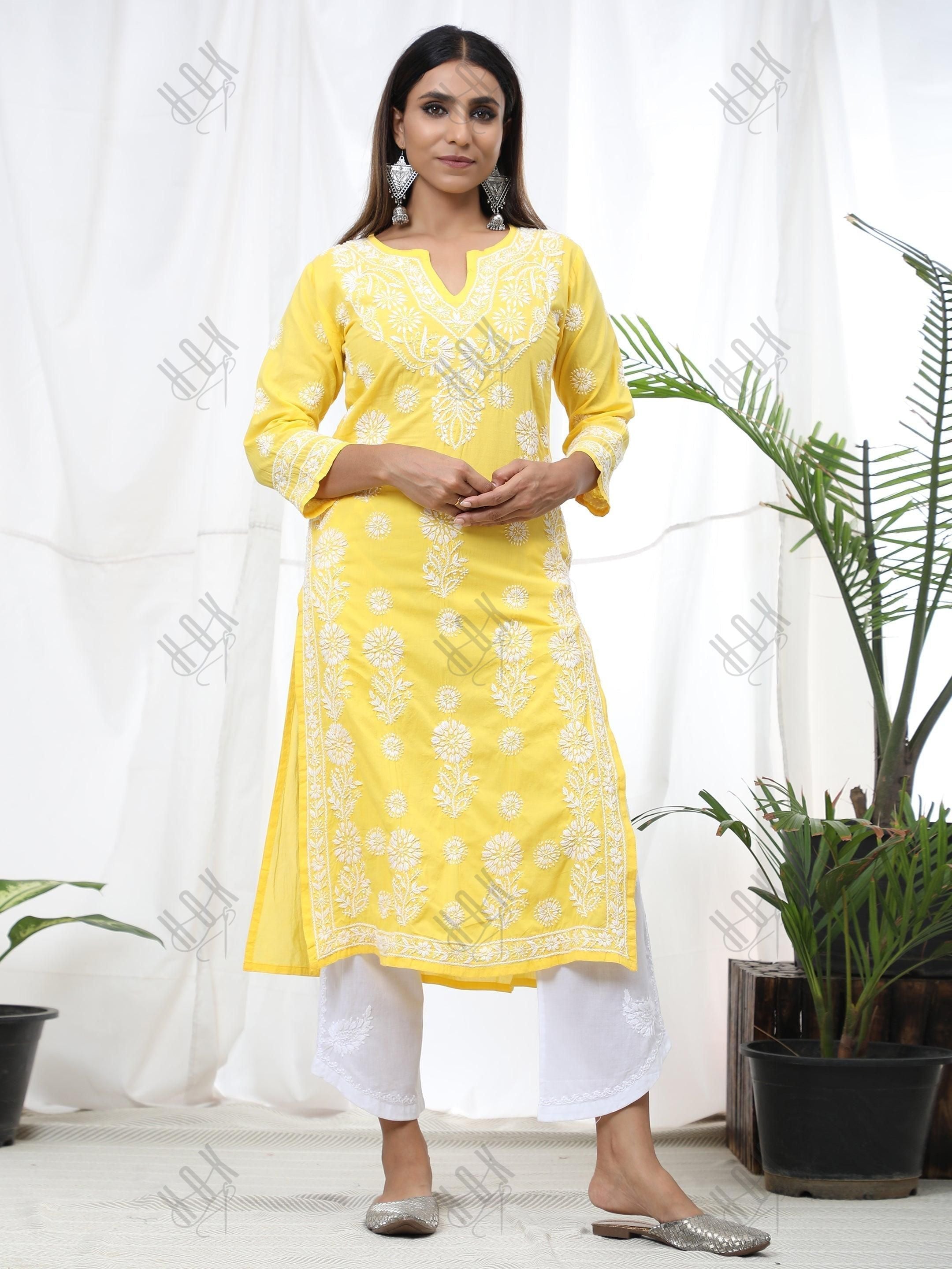 Hand Embroidery Chikankari Long Kurti for Women | Stylish Casual | Fancy - House Of Kari (Chikankari Clothing)