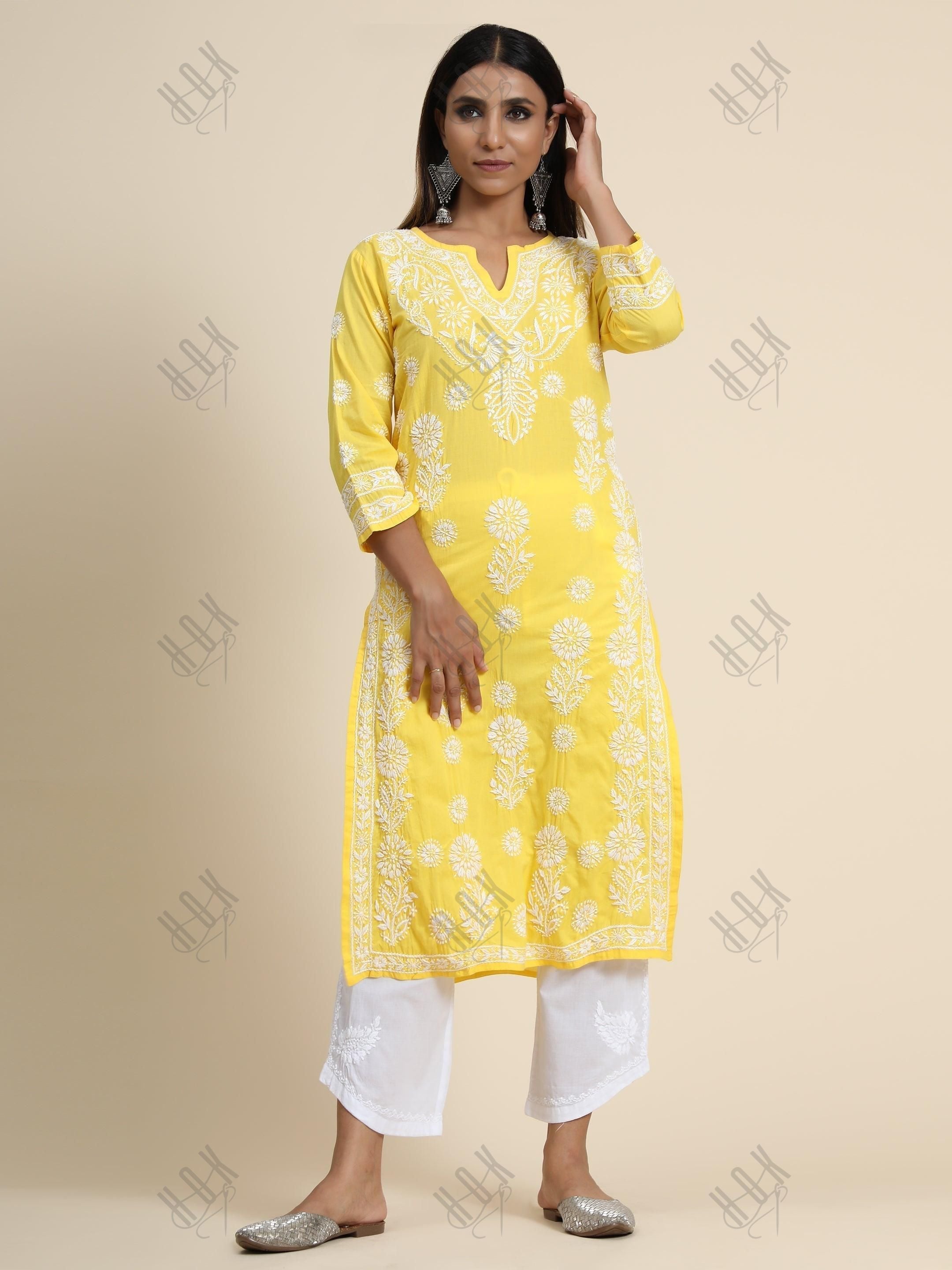 Hand Embroidery Chikankari Long Kurti for Women | Stylish Casual | Fancy - House Of Kari (Chikankari Clothing)