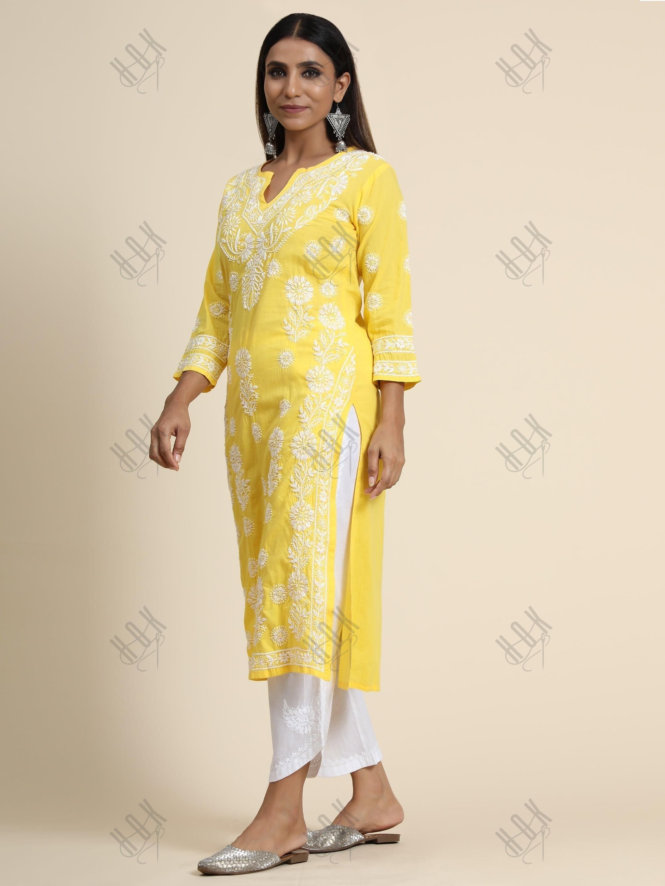 Hand Embroidery Chikankari Long Kurti for Women | Stylish Casual | Fancy - House Of Kari (Chikankari Clothing)