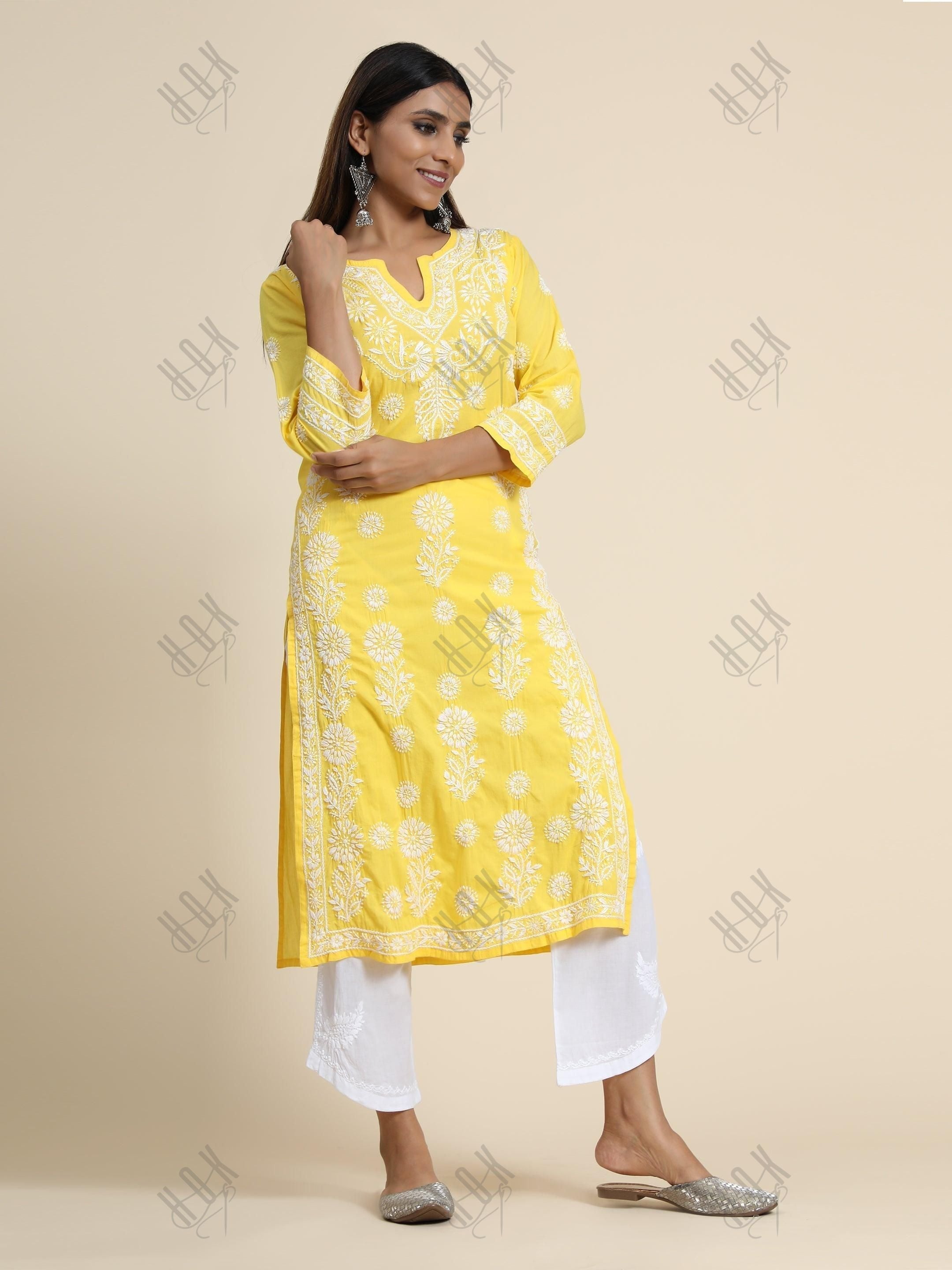 Hand Embroidery Chikankari Long Kurti for Women | Stylish Casual | Fancy - House Of Kari (Chikankari Clothing)