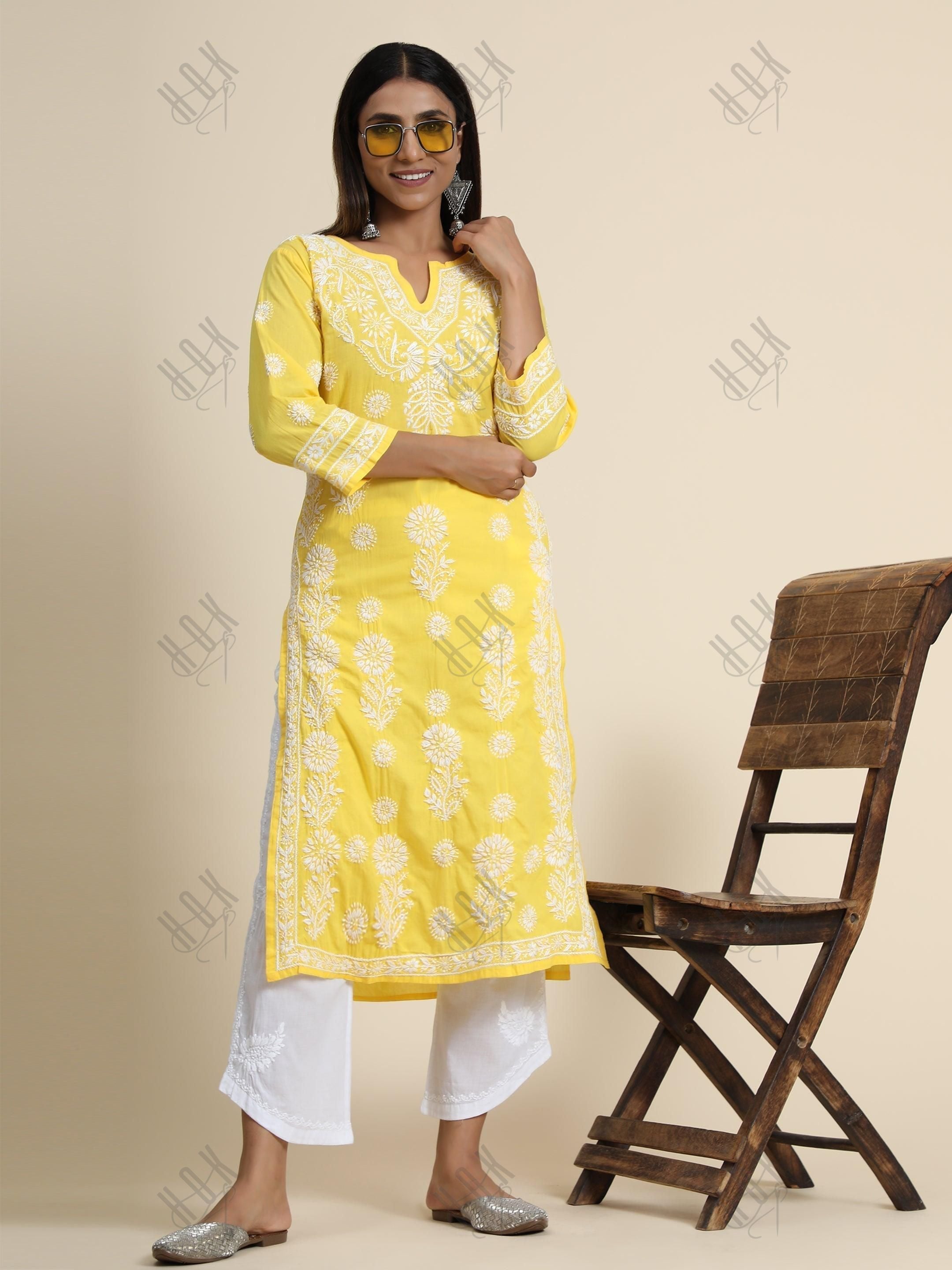 Hand Embroidery Chikankari Long Kurti for Women | Stylish Casual | Fancy - House Of Kari (Chikankari Clothing)