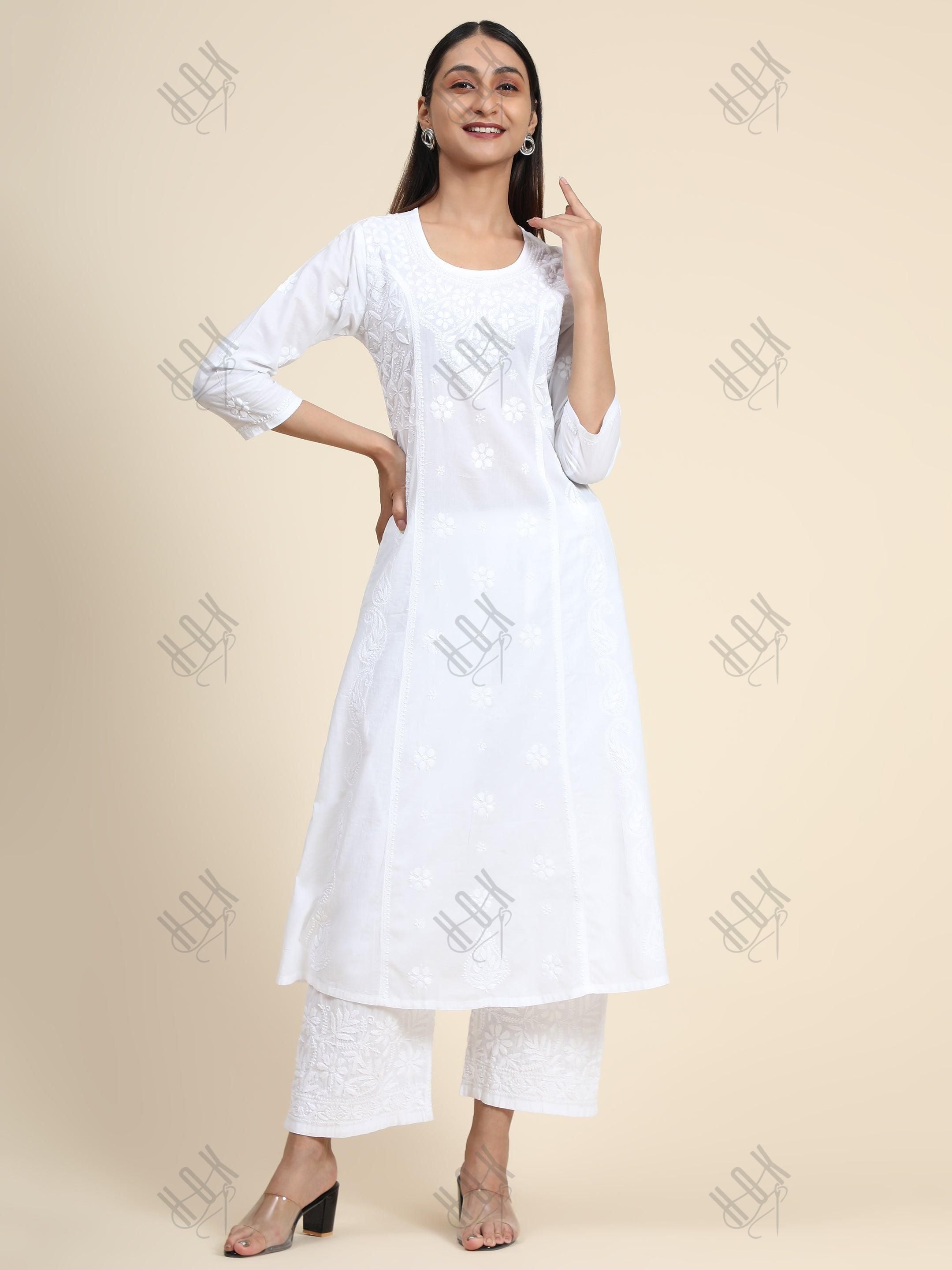 HOK Chikankari Stylish Kurti White - House Of Kari (Chikankari Clothing)