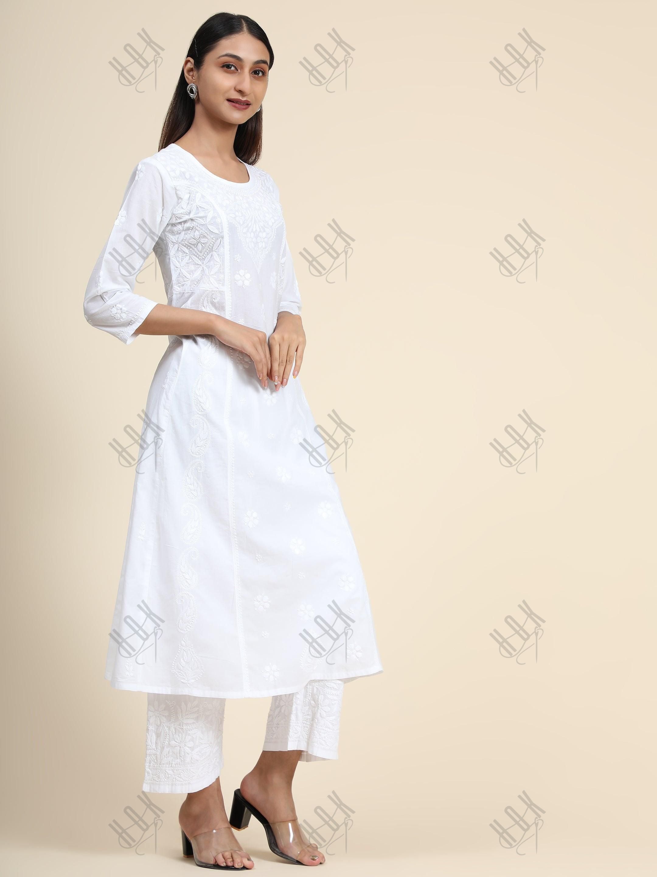 HOK Chikankari Stylish Kurti White - House Of Kari (Chikankari Clothing)