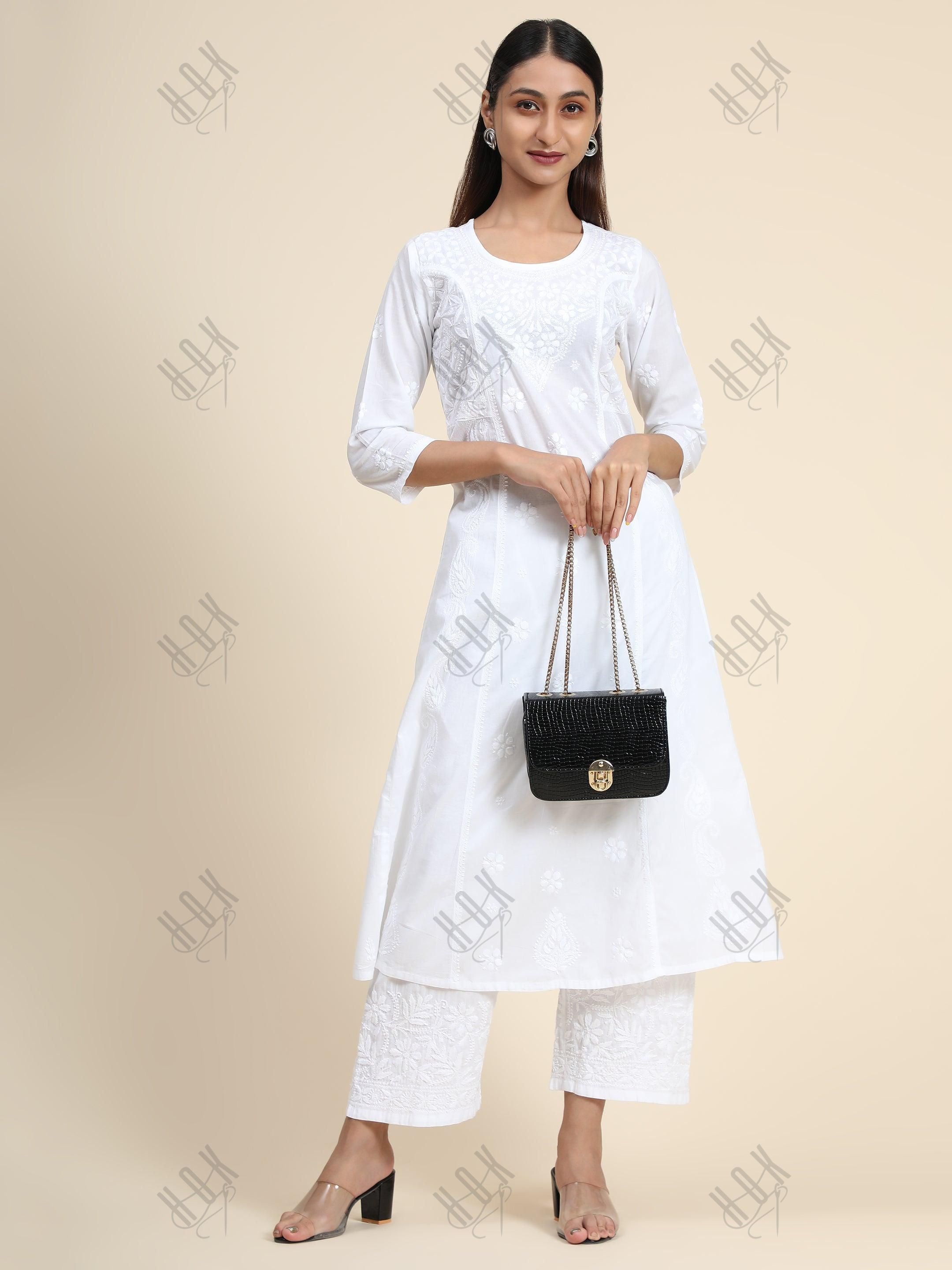 HOK Chikankari Stylish Kurti White - House Of Kari (Chikankari Clothing)