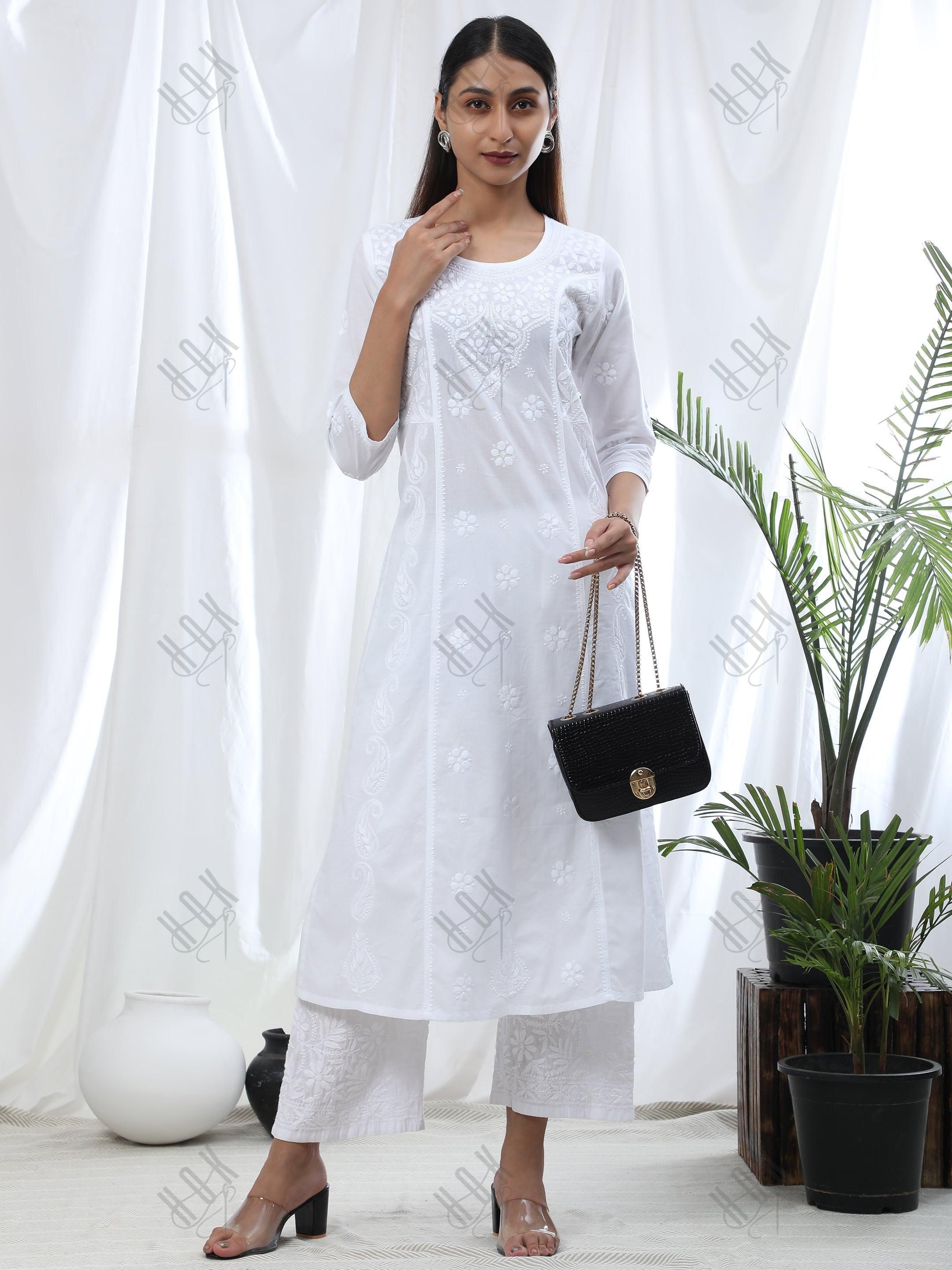 Pragnya in HOK Chikankari Stylish Kurti White - House Of Kari (Chikankari Clothing)