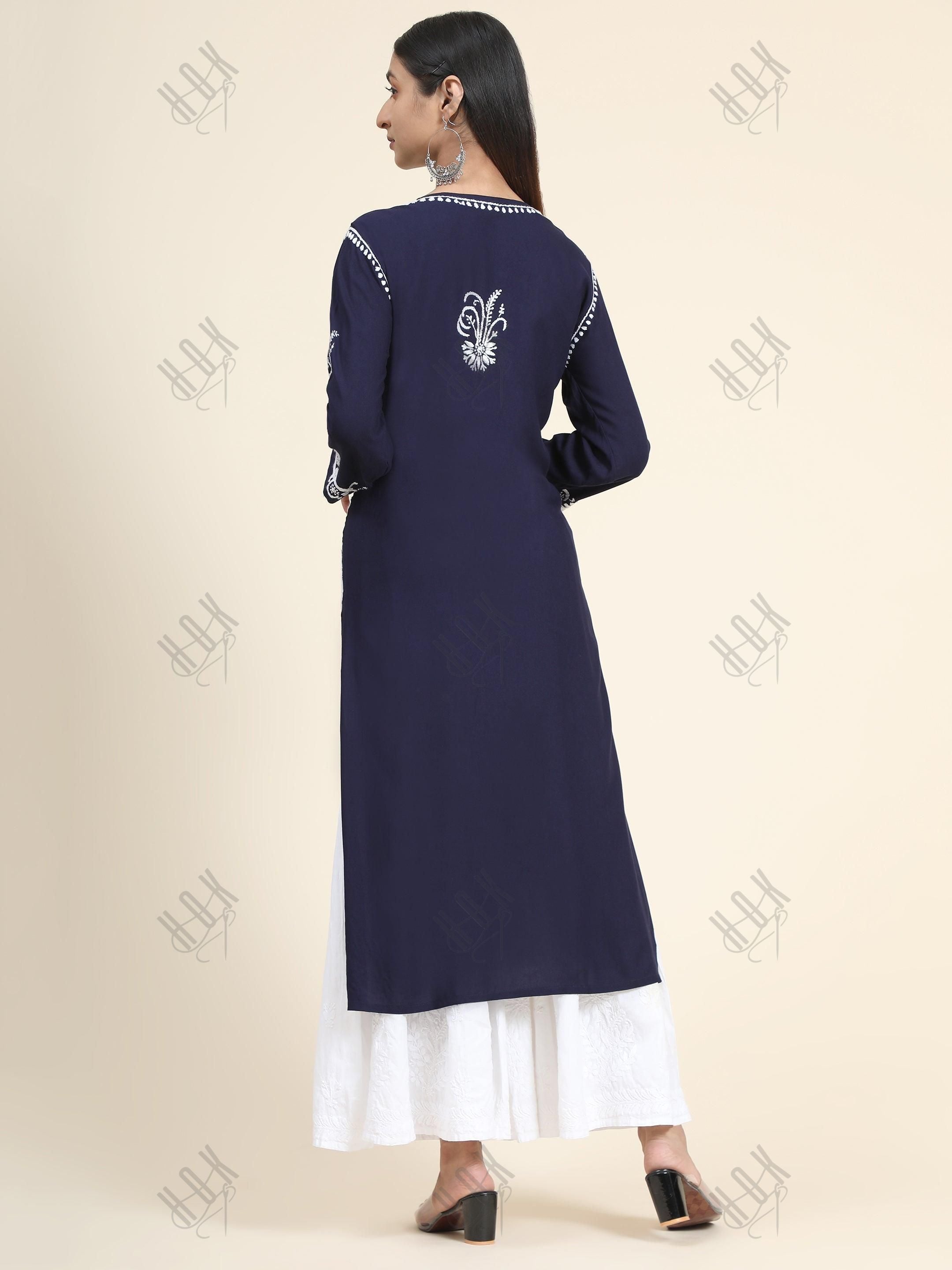 HOK Chikankari Stylish Kurti Dark Blue - House Of Kari (Chikankari Clothing)