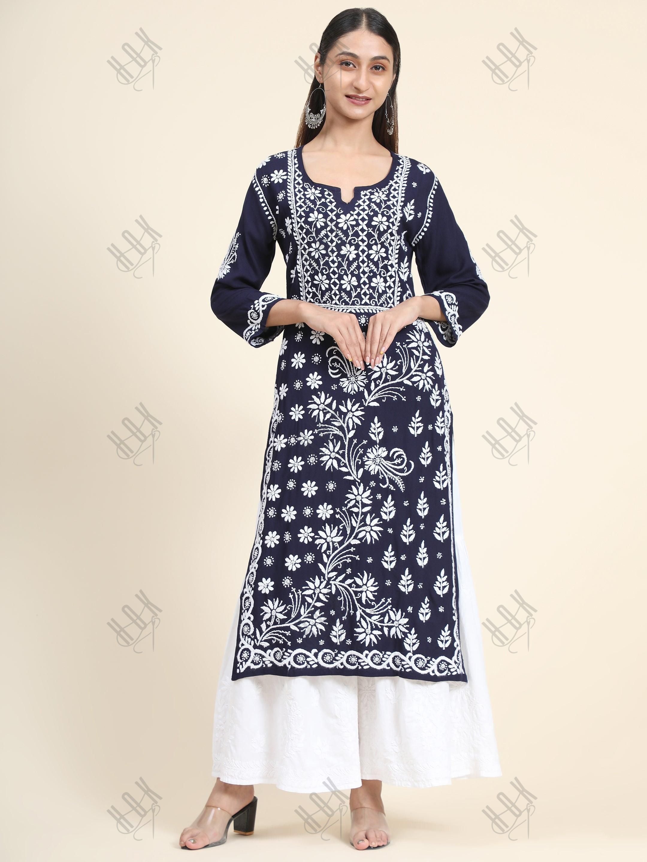 HOK Chikankari Stylish Kurti Dark Blue - House Of Kari (Chikankari Clothing)