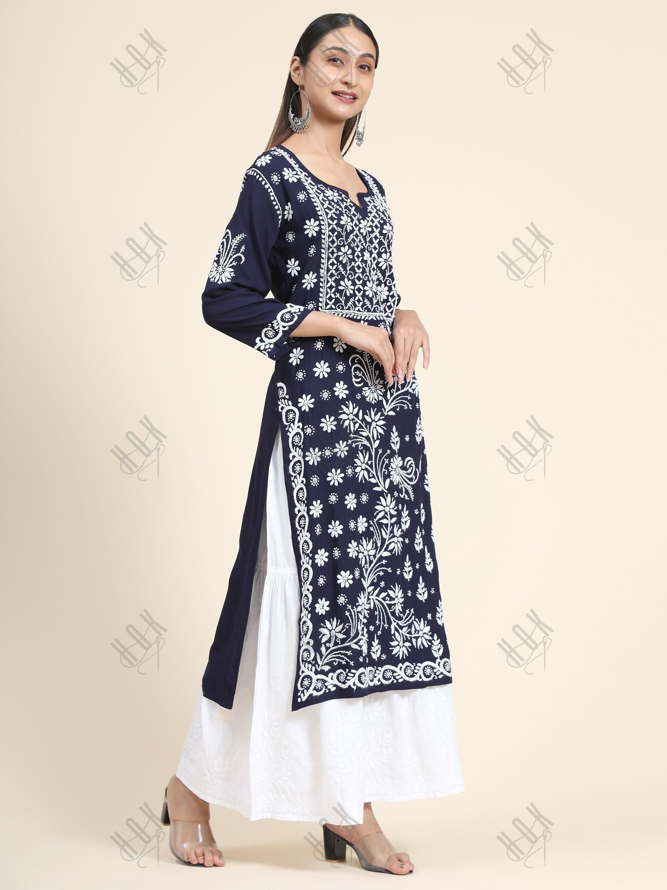 HOK Chikankari Stylish Kurti Dark Blue - House Of Kari (Chikankari Clothing)