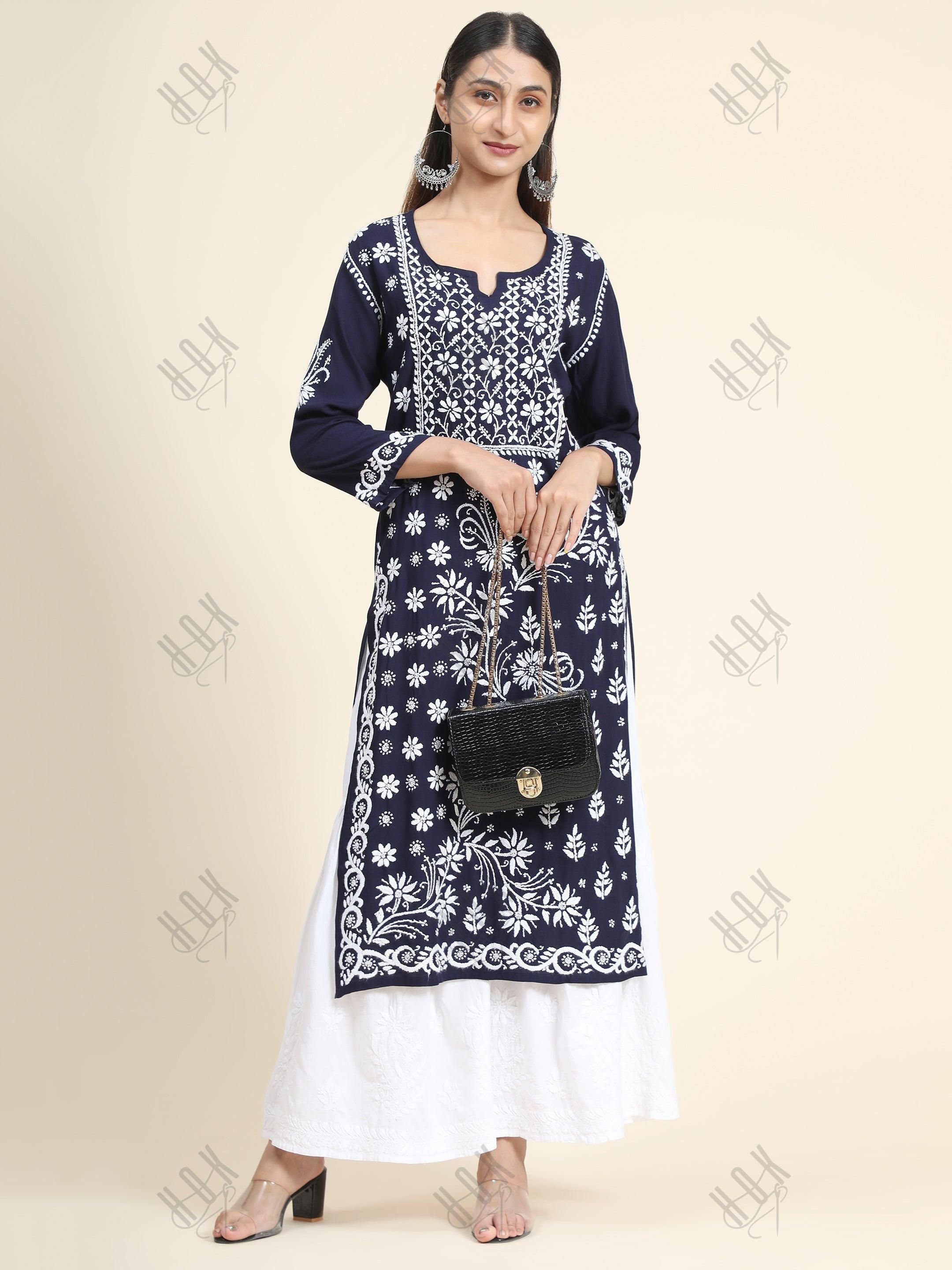 HOK Chikankari Stylish Kurti Dark Blue - House Of Kari (Chikankari Clothing)