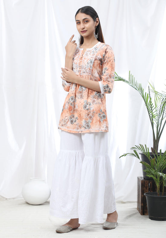 HOK Chikankari Tunic for Women Peach - House Of Kari (Chikankari Clothing)