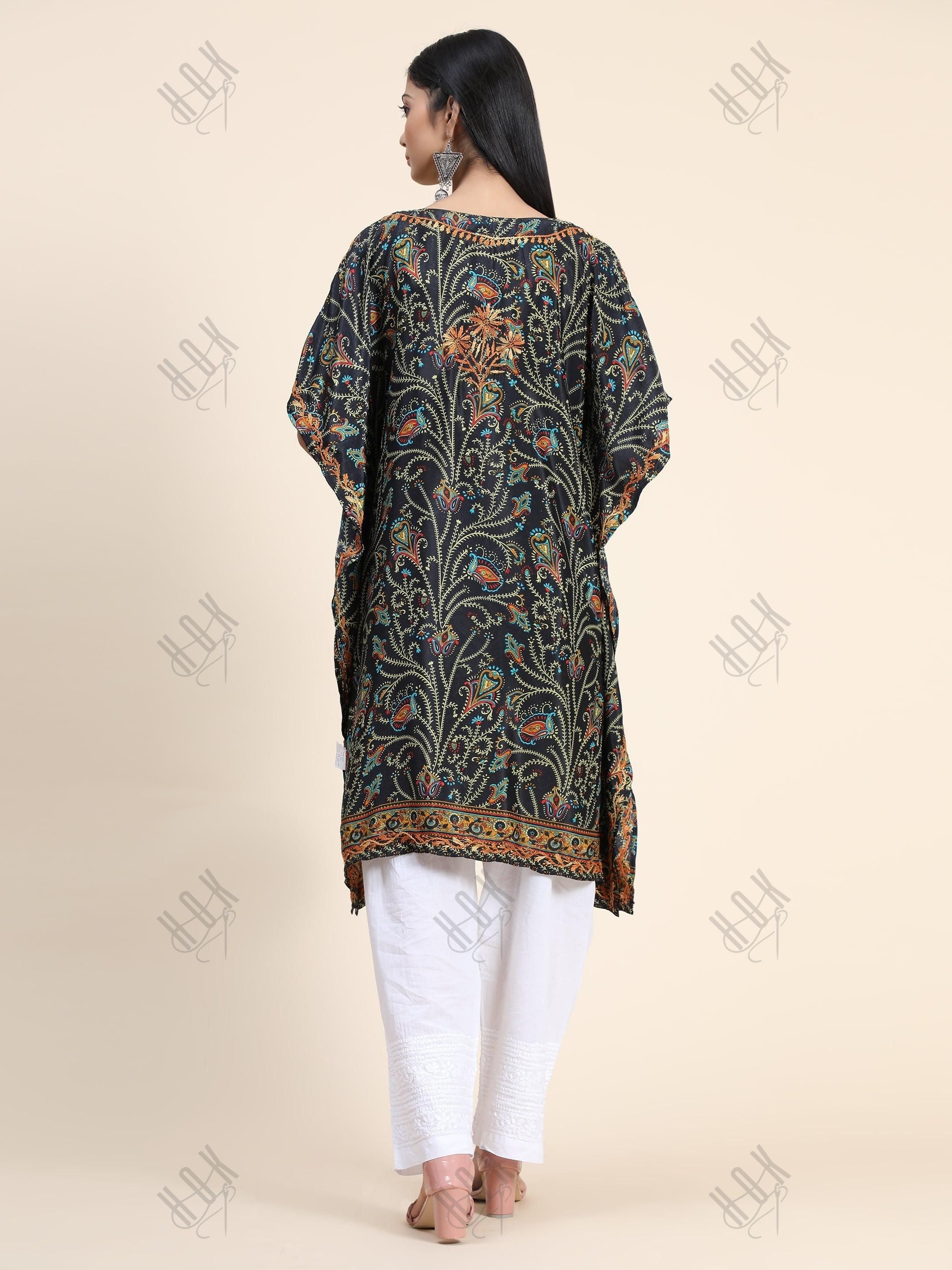 Premium Hand Embroidery Chikankari PolySilk Kaftan Topwear for Women - House Of Kari (Chikankari Clothing)