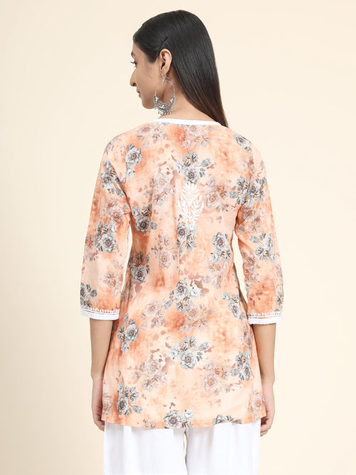 Load image into Gallery viewer, HOK Chikankari Tunic for Women Peach - House Of Kari (Chikankari Clothing)
