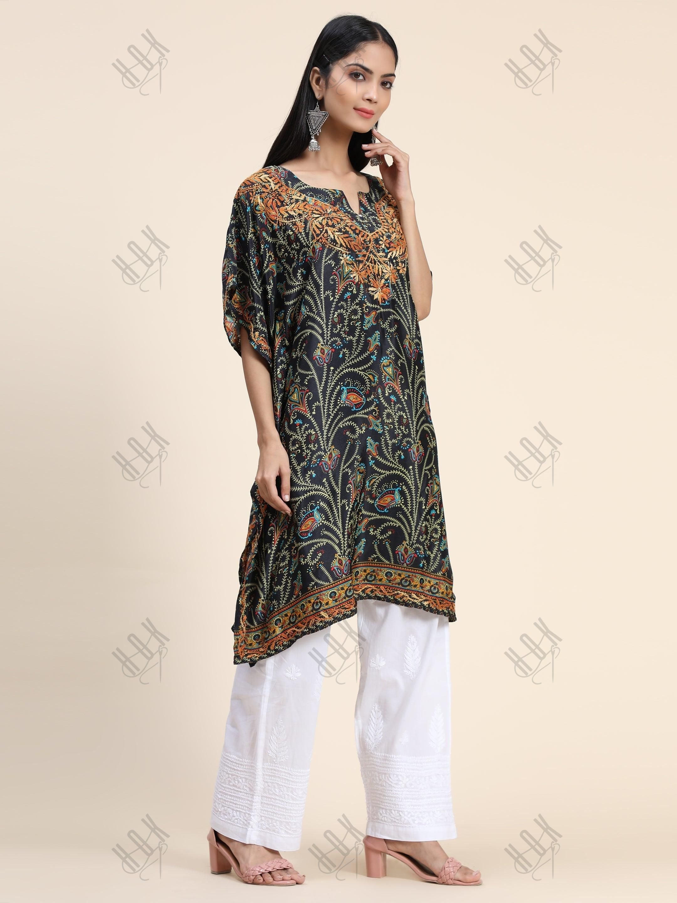 Premium Hand Embroidery Chikankari PolySilk Kaftan Topwear for Women - House Of Kari (Chikankari Clothing)