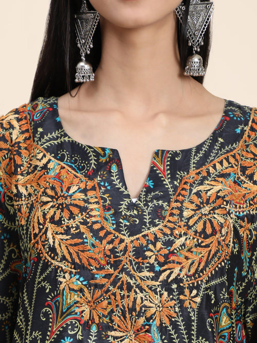 Premium Hand Embroidery Chikankari PolySilk Kaftan Topwear for Women - House Of Kari (Chikankari Clothing)
