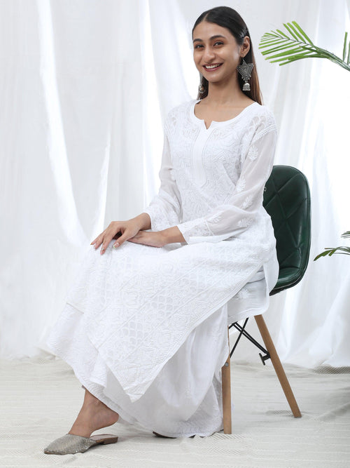 Load image into Gallery viewer, HOK Chikankari Cotton White Pant Garara - House Of Kari (Chikankari Clothing)
