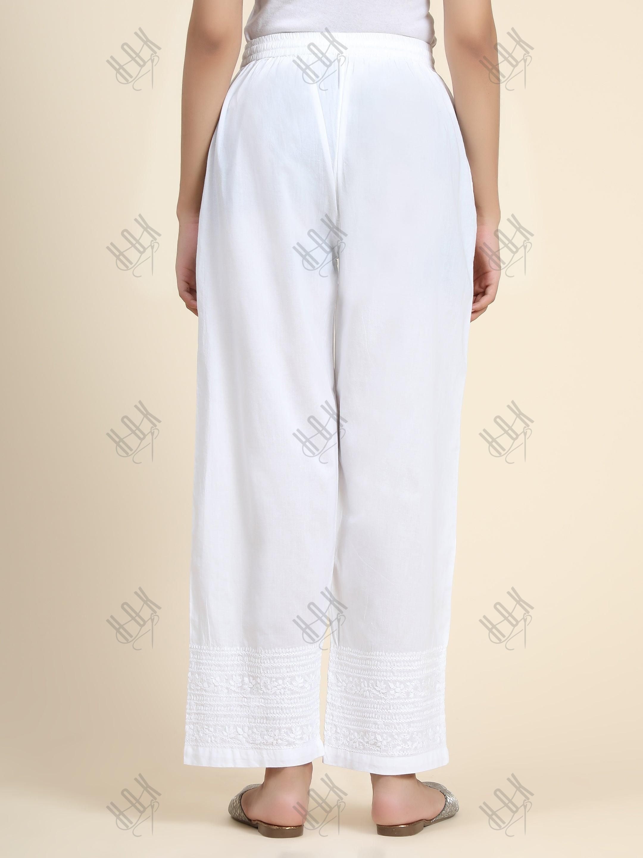 HOK Chikankari Cotton White Pants - House Of Kari (Chikankari Clothing)