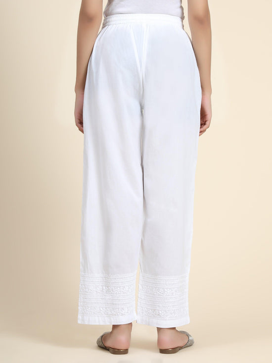 HOK Chikankari Cotton White Pants - House Of Kari (Chikankari Clothing)