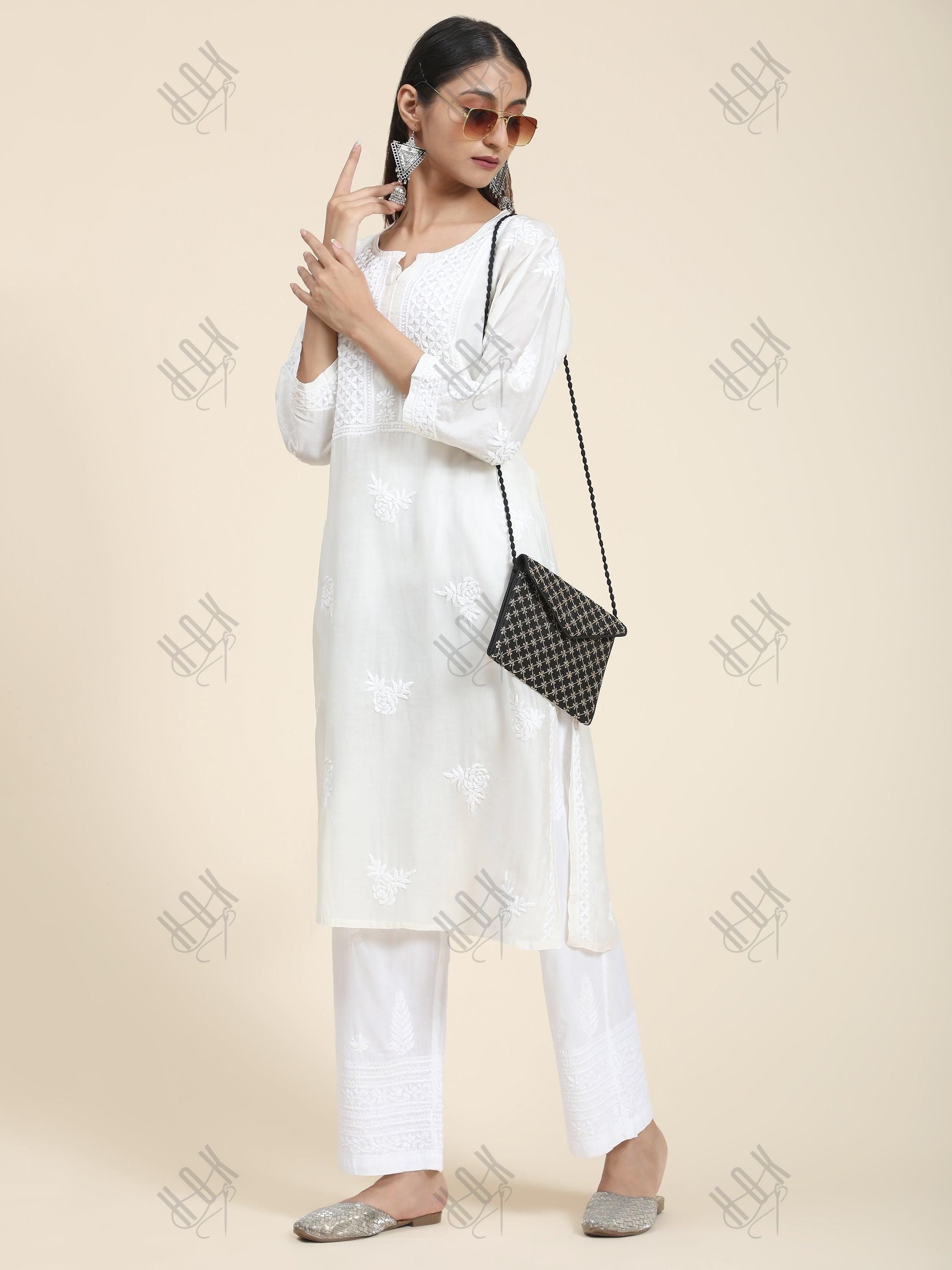 HOK Chikankari Cotton White Pants - House Of Kari (Chikankari Clothing)