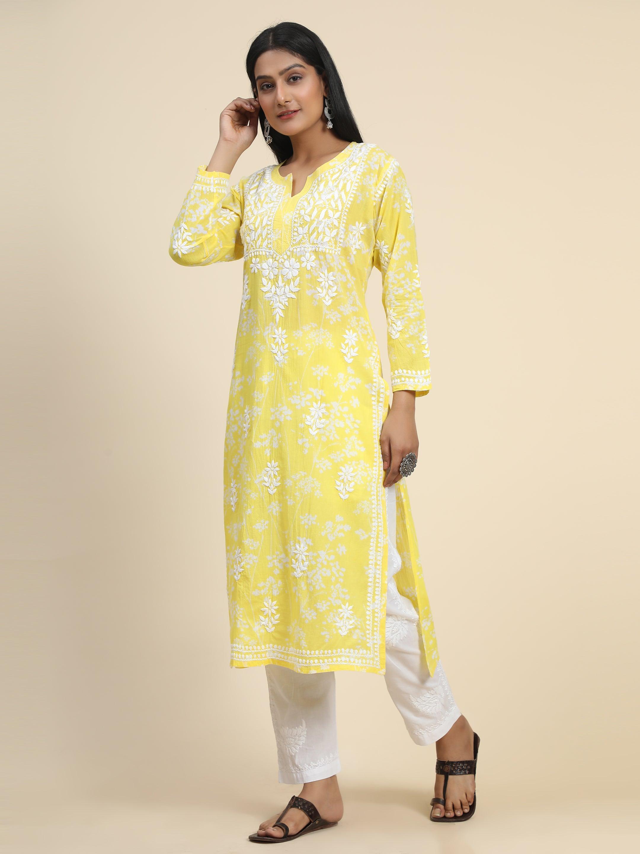 Yellow Georgette Embroidery Chikan Kurti at Rs 280 | Designer Georgette  Kurti in Lucknow | ID: 25845113497