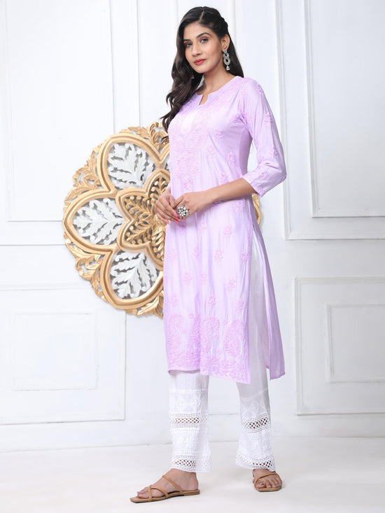 Vedika in Noor HOK Hand Embroidery Chanderi Silk Lavender - House Of Kari (Chikankari Clothing)
