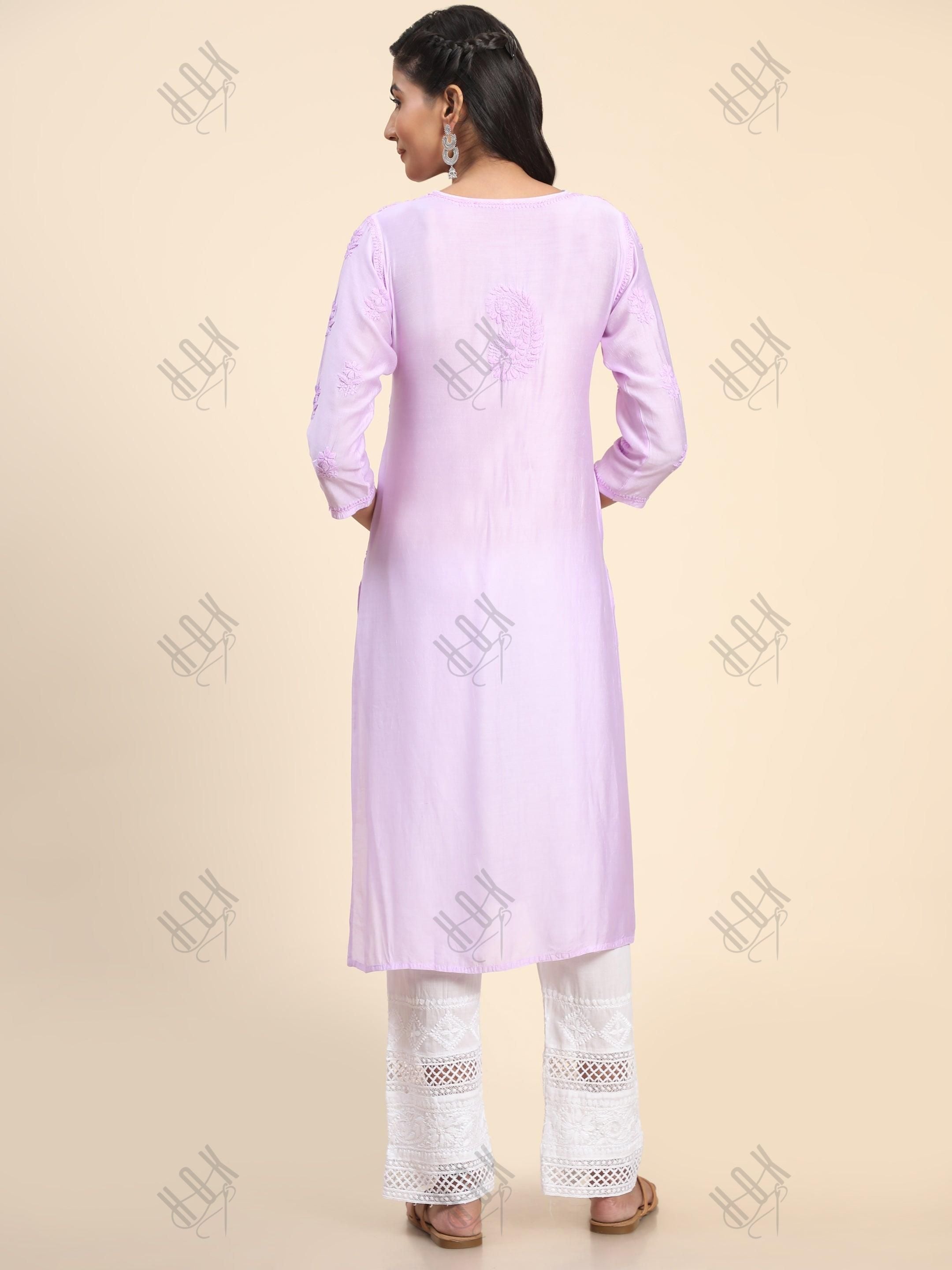 Vedika in Noor HOK Hand Embroidery Chanderi Silk Lavender - House Of Kari (Chikankari Clothing)