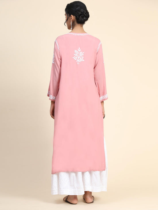 Load image into Gallery viewer, Arti Chauhan in Premium Hand Embroidery Chikankari Kurta Modal Cotton- Pink - House Of Kari (Chikankari Clothing)
