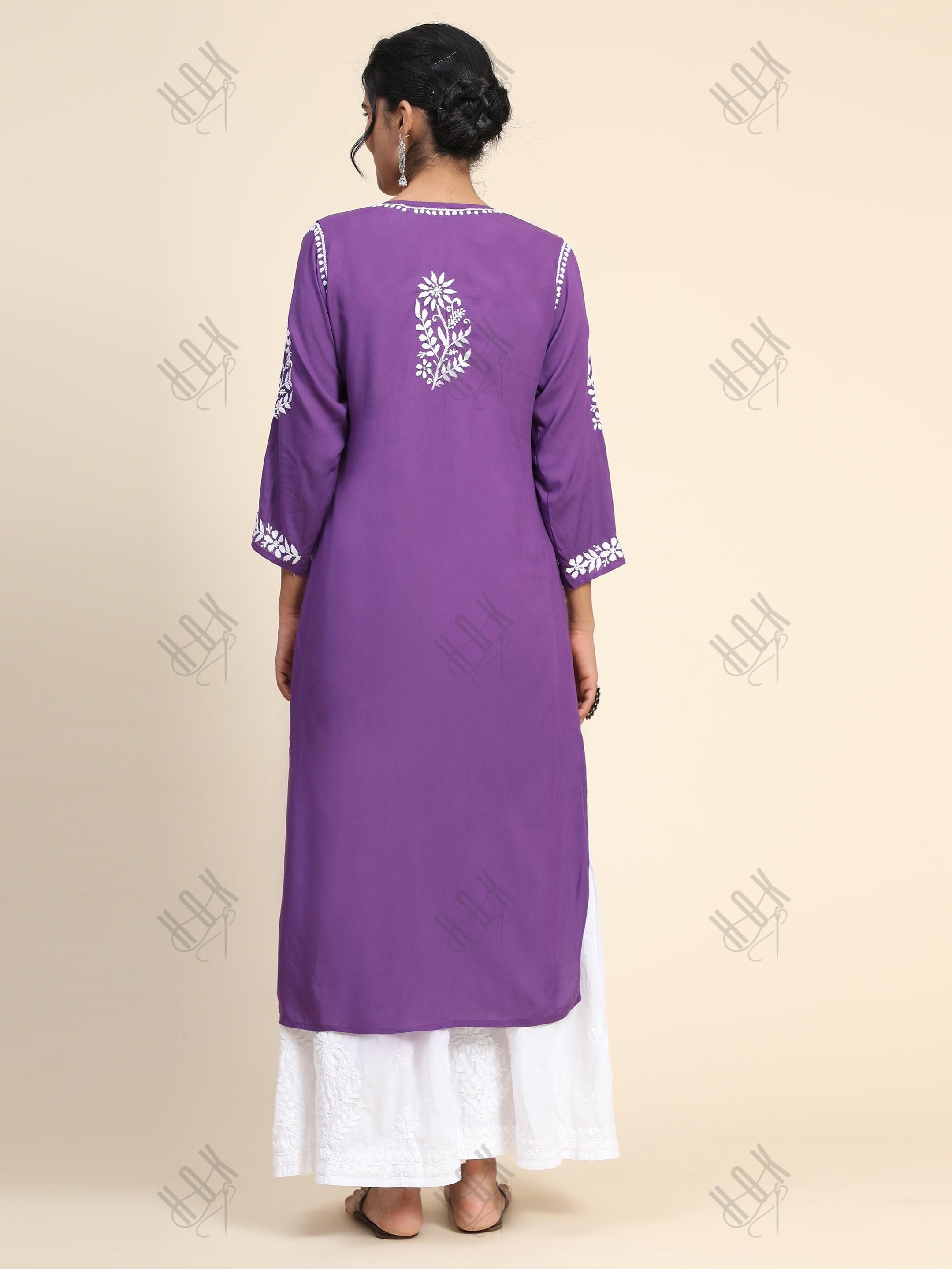 Premium Hand Embroidery Chikankari Kurta Modal Cotton- Purple - House Of Kari (Chikankari Clothing)