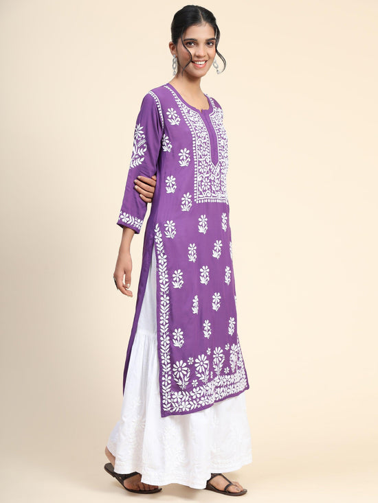 Premium Hand Embroidery Chikankari Kurta Modal Cotton- Purple - House Of Kari (Chikankari Clothing)