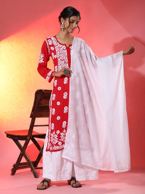 HOK Hand Embroidery Chikankari Dupatta in white - House Of Kari (Chikankari Clothing)
