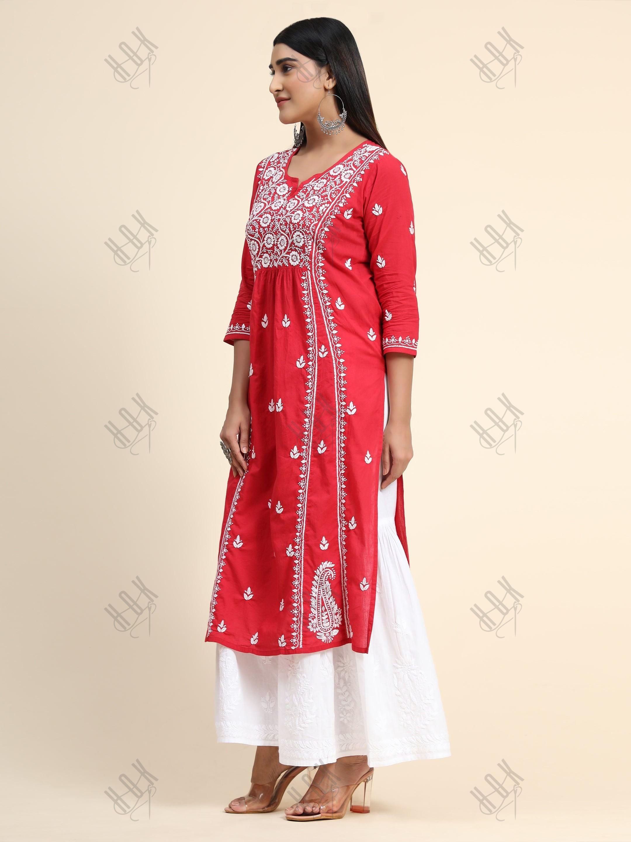 Hand Embroidery Chikankari Long Kurti for Women - House Of Kari (Chikankari Clothing)