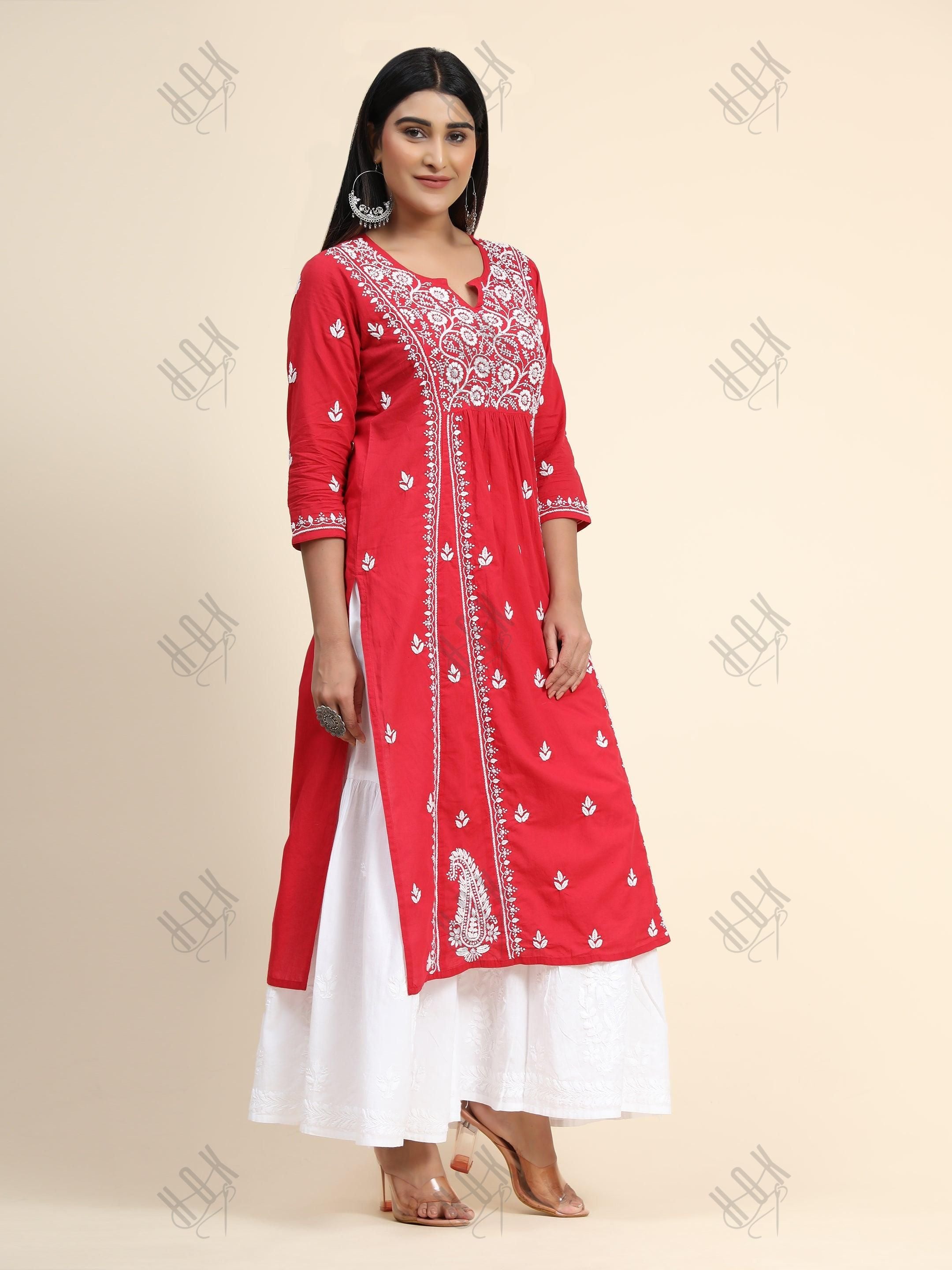 Hand Embroidery Chikankari Long Kurti for Women - House Of Kari (Chikankari Clothing)