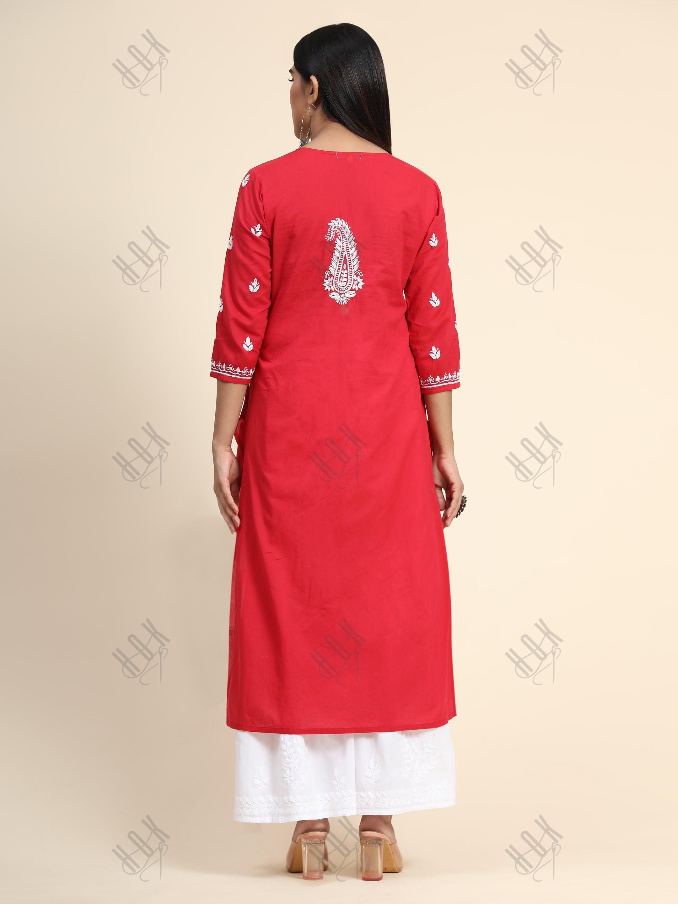 Hand Embroidery Chikankari Long Kurti for Women - House Of Kari (Chikankari Clothing)