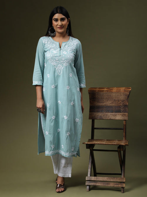 Ladies BLUE Chikankari Kurti at Rs.500/PCS in lucknow offer by Selection  Chikan Handicraft