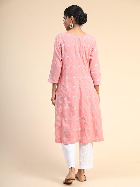 Load image into Gallery viewer, Noor Chikankari Hand embroidery Anarkali Dress in Cotton Pink - House Of Kari (Chikankari Clothing)
