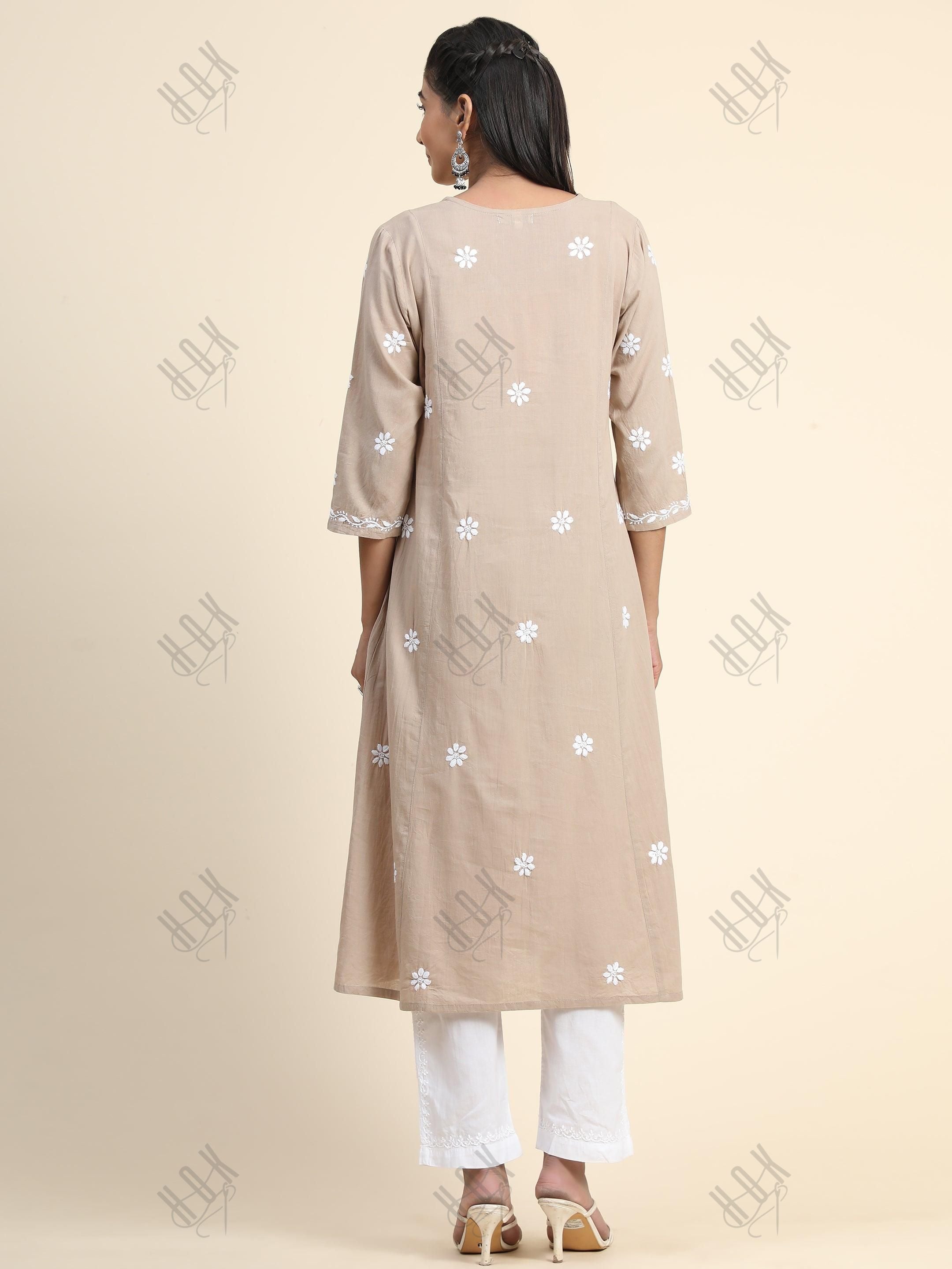 Arti Chauhan in HOK Chikankari Anarkali Kurti for Women - Beige - House Of Kari (Chikankari Clothing)