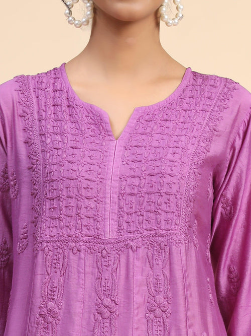 Gurleen in Noor HOK Hand Embroidery Chanderi Silk Purple - House Of Kari (Chikankari Clothing)